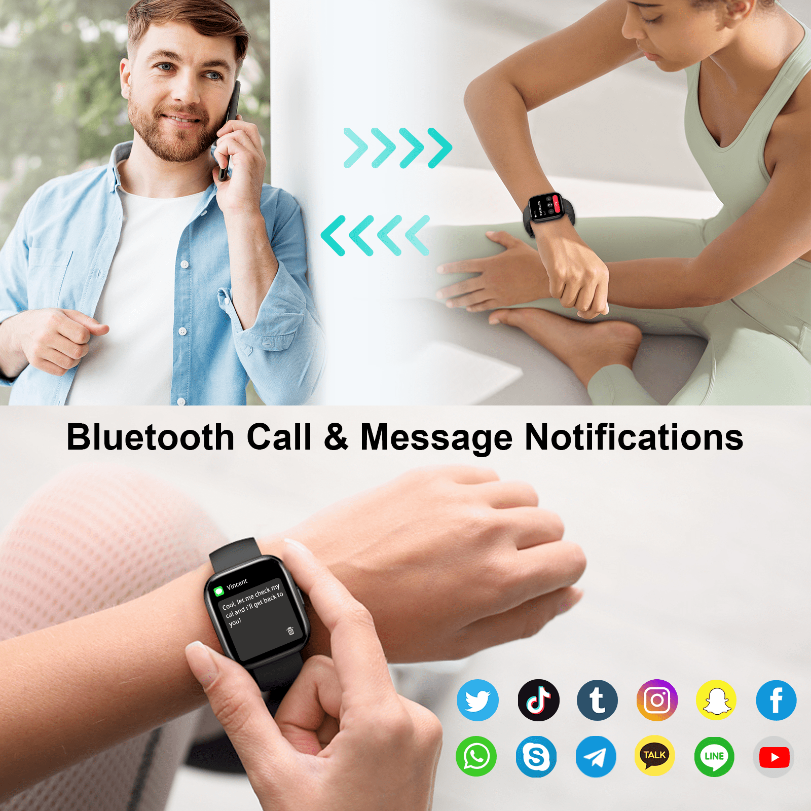 Geryst Smart Watch Bluetooth Call Fitness Tracker, 1.85 in HD Touch Screen Activity Monitor with Sleep Tracking (Black, 1.85 in) ontxa