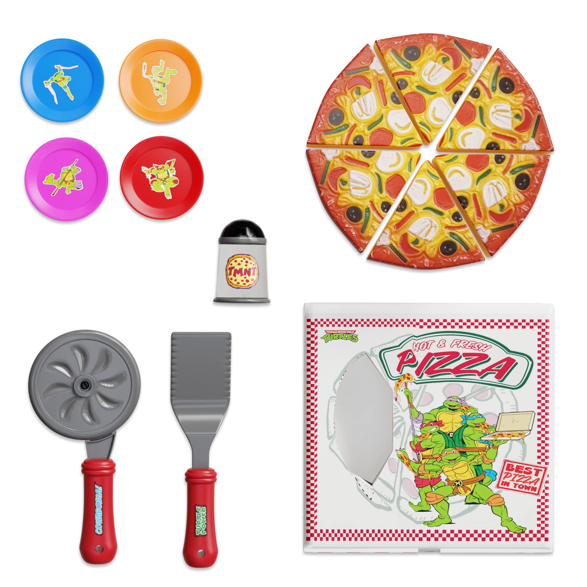 Lollipop Kids Pizza Toy Set, Pretend Kitchen Play Food, Slice & Serve Pizza with Accessories (Brown, 14-Piece Set) tmj5a