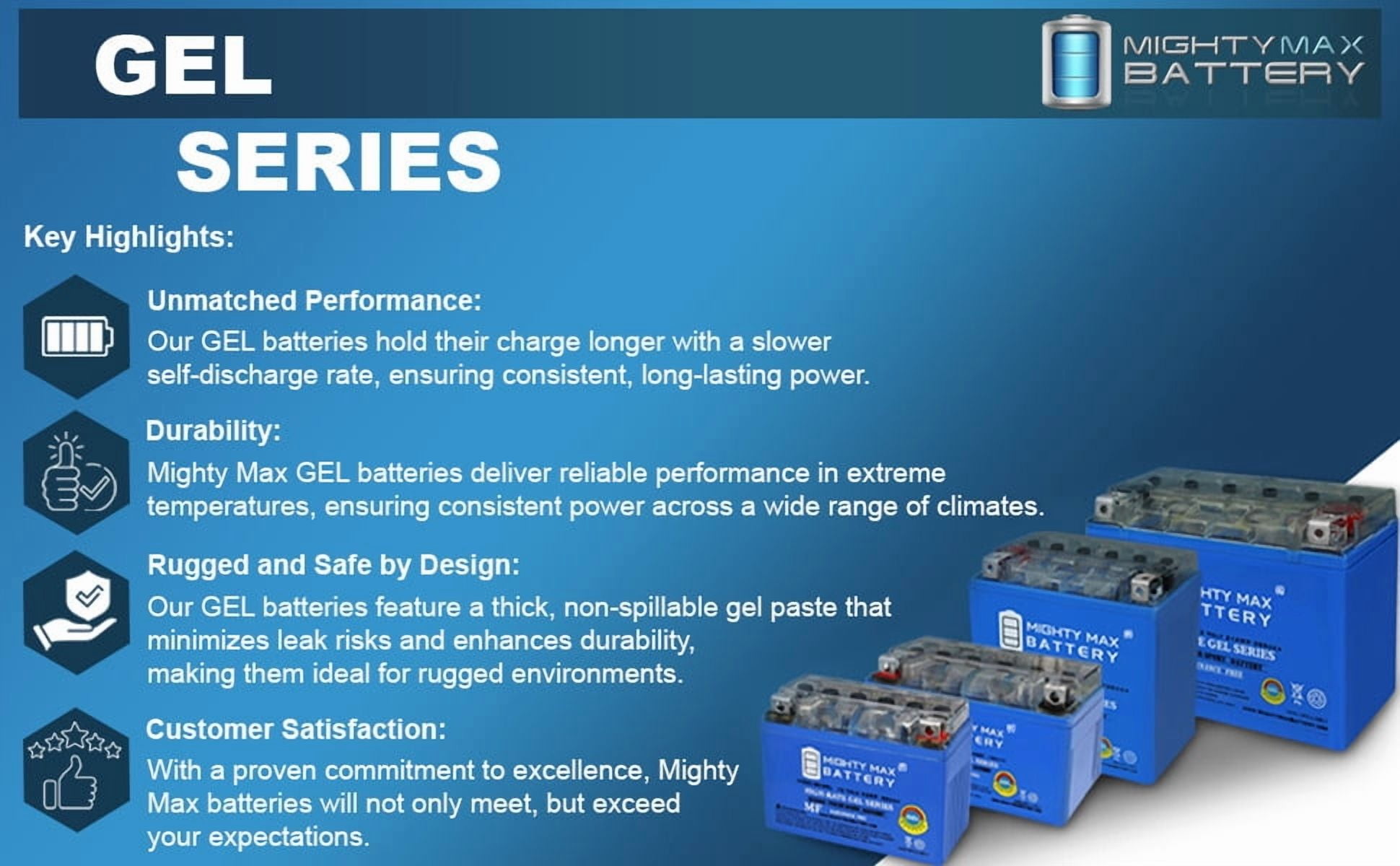 Mighty Max Battery YTX4L-BS GEL Motorcycle Battery (12V 3AH, 50 CCA, Maintenance Free) jy3nq