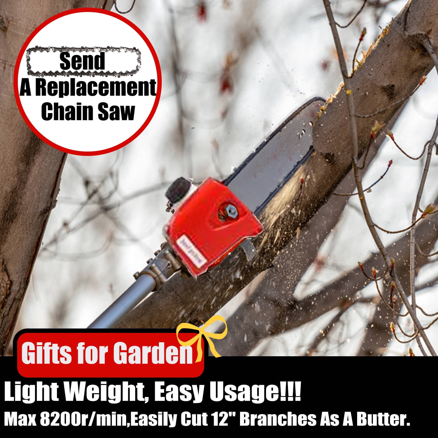 Adnoom 58cc Gas Pole Saw Chainsaw for Tree Trimming, Extendable Branch Cutter with 11.5 in Guide Bar (Red, 10 ft) vujqf
