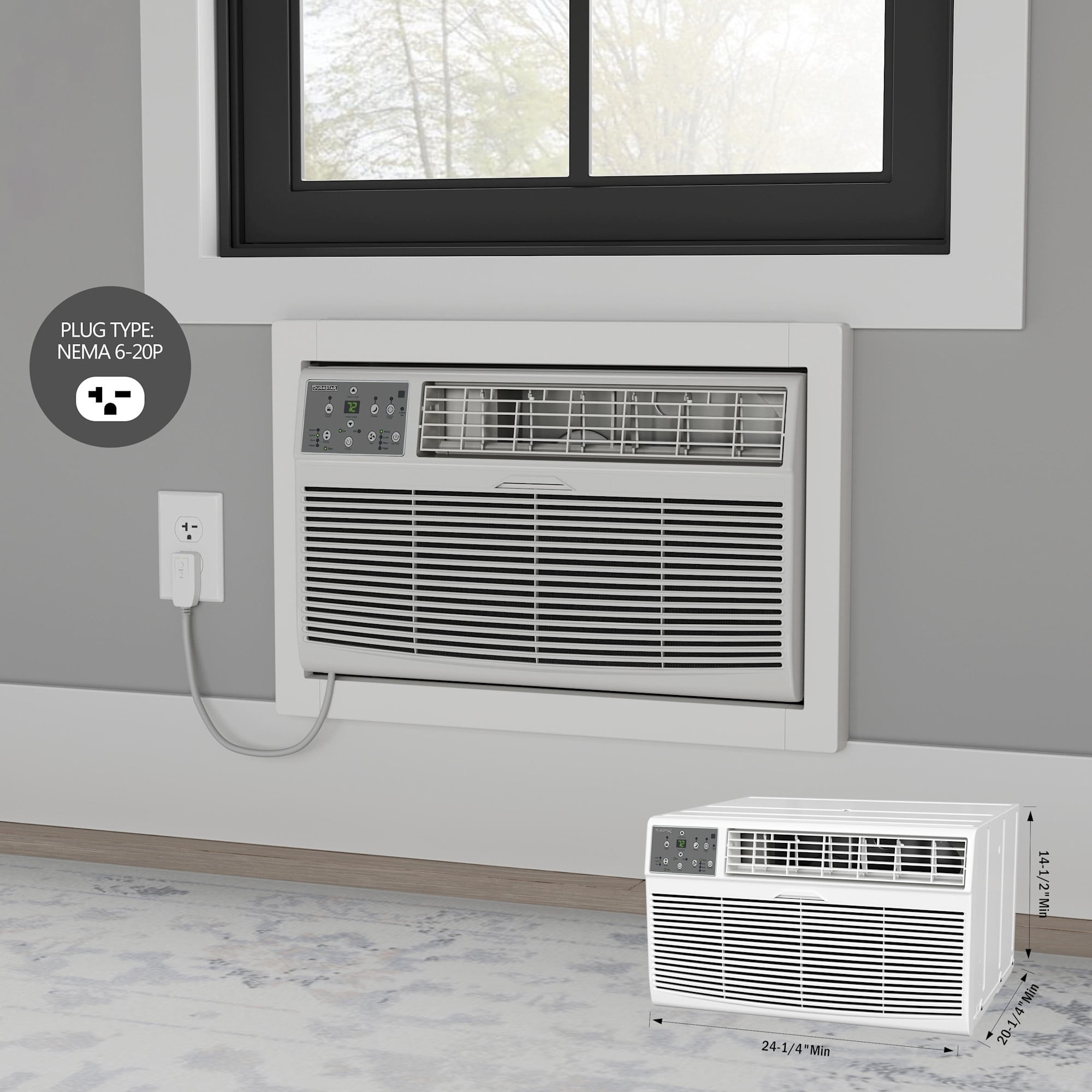 Durastar 14000 BTU Through the Wall Air Conditioner with 10000 BTU Supplemental Heating and Remote Control (White, 208/230V) hnplj