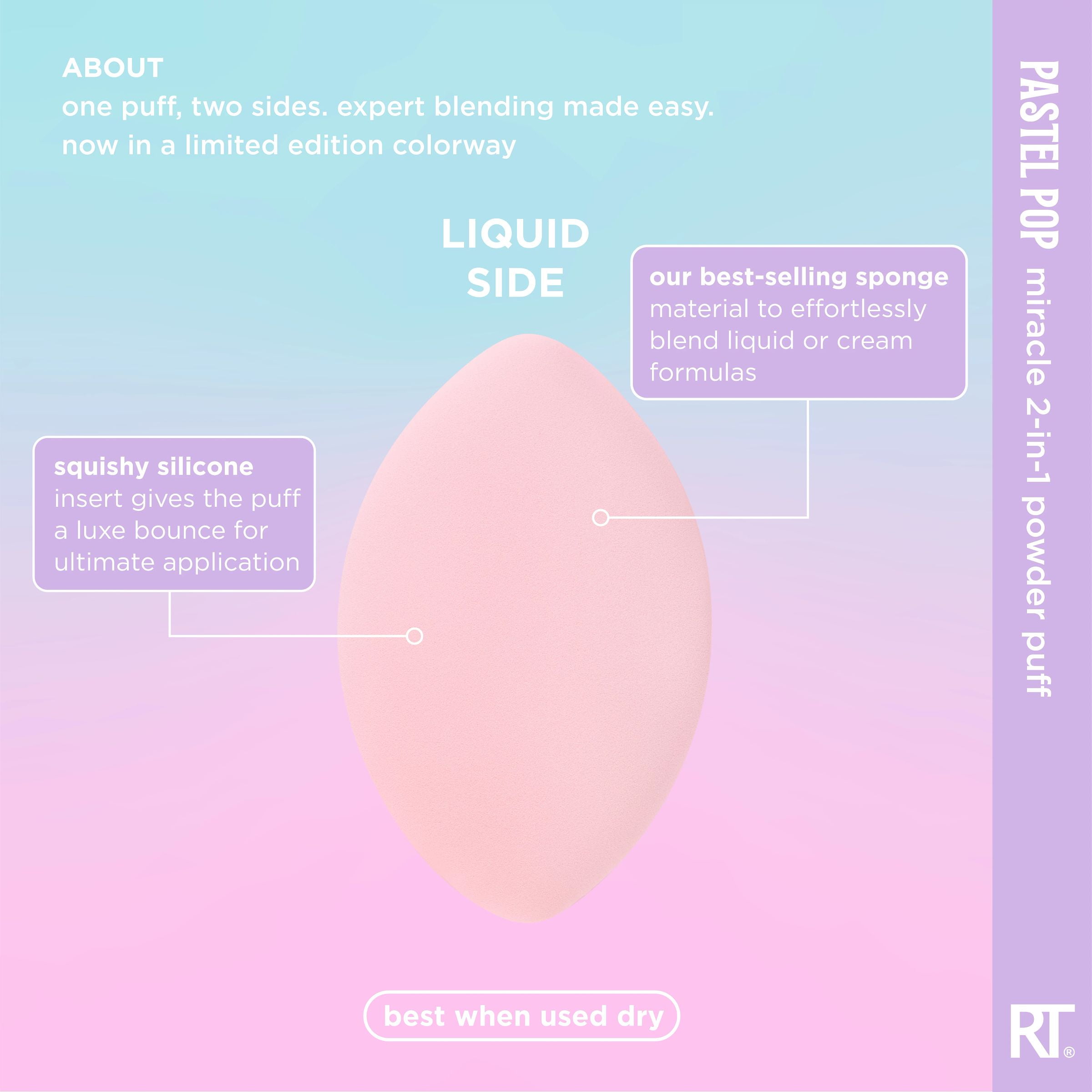Real Techniques Pastel Pop Miracle 2-In-1 Powder Puff, Dual-Sided Makeup Applicator for Liquid and Powder (Pink, 1 Count) mrls6