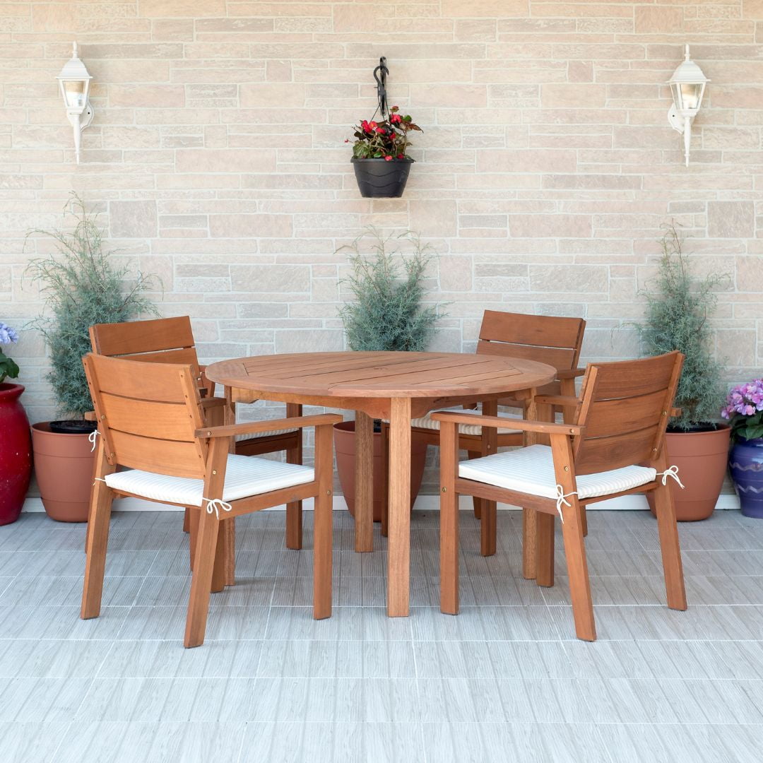 Amazonia Nelson Eucalyptus 5-Piece Round Patio Dining Set (Brown, 5-Piece) c27li