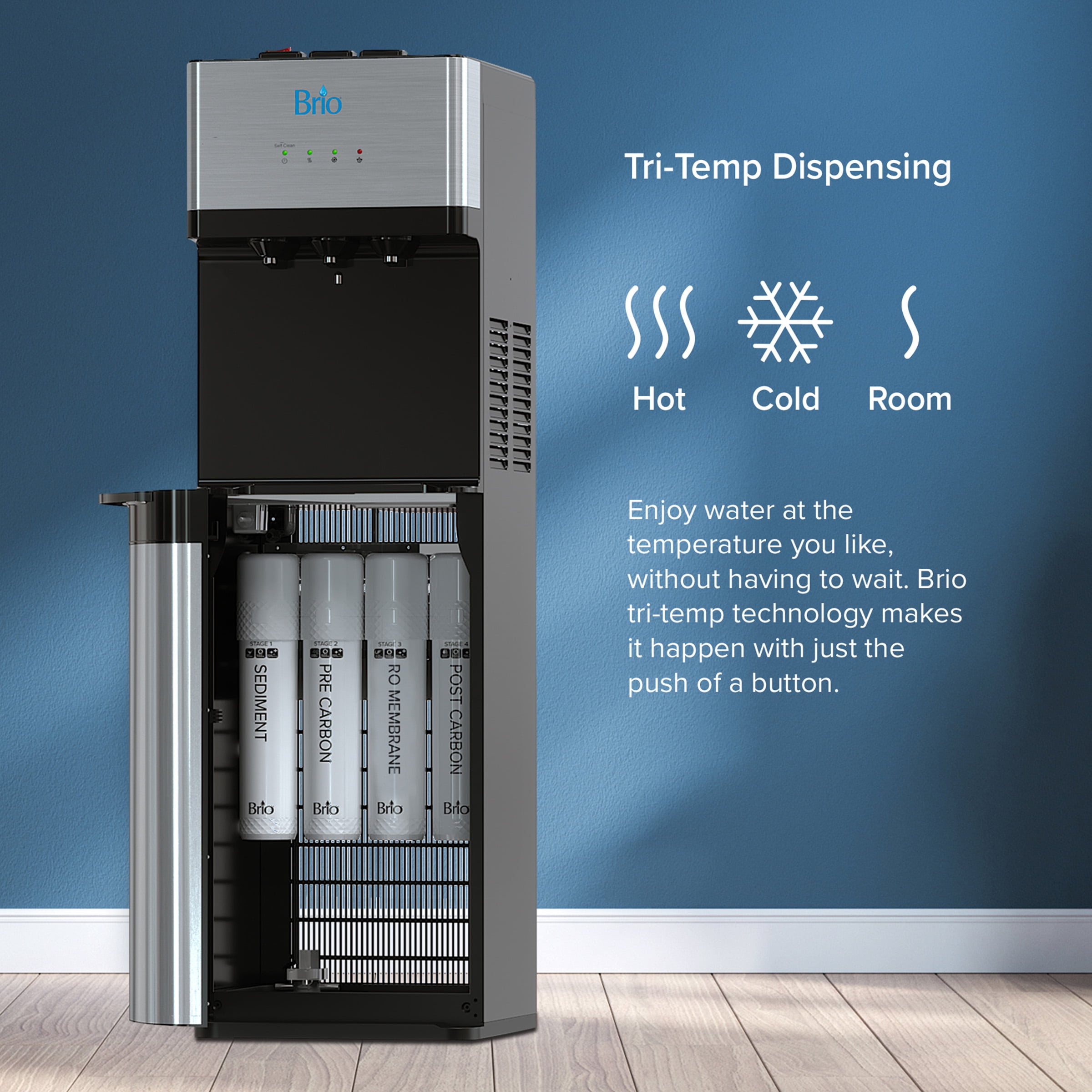 Brio 500 Series Water Cooler Dispenser with Multi-Stage Filtration (Silver) pbvqb