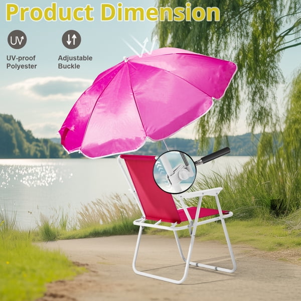 Geemuslly Folding Beach Chair with Umbrella, Portable High Back Camping Chair for Outdoor Travel (Pink, 2 Pack) 2f3tx