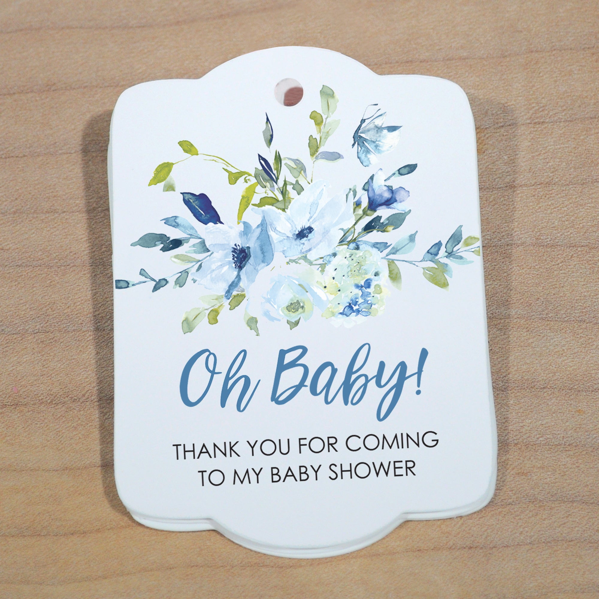 So Sweet Party Shop Baby Shower Favor Tags Blue Floral Rounded (Set of 24) s2qeu
