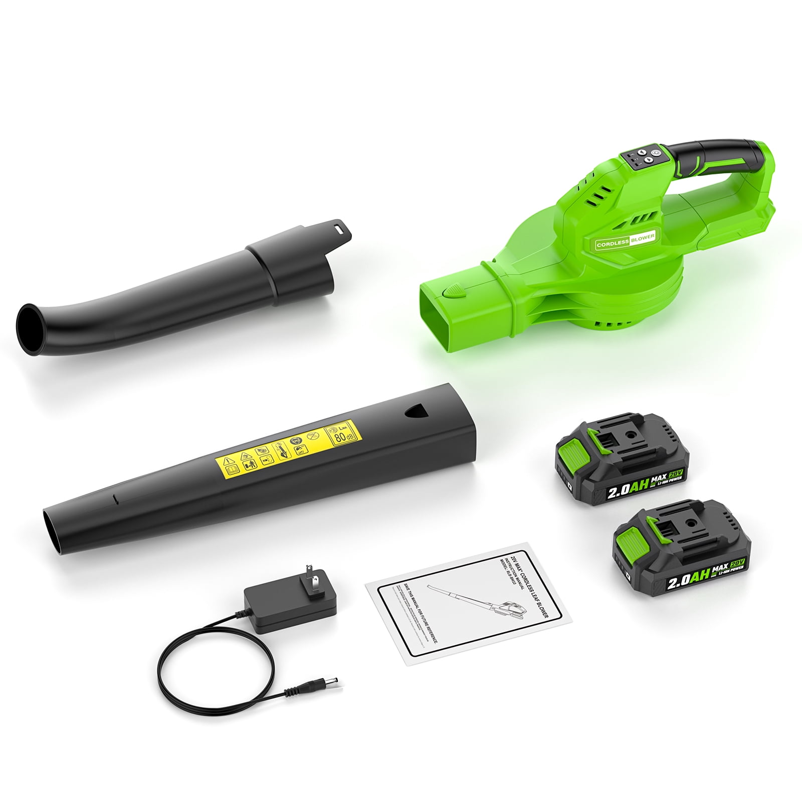 SEYVUM Cordless Leaf Blower, 20V Electric Power Sweeper with 2 Batteries and Charger (Green, 3.3 lb) 6f1w6