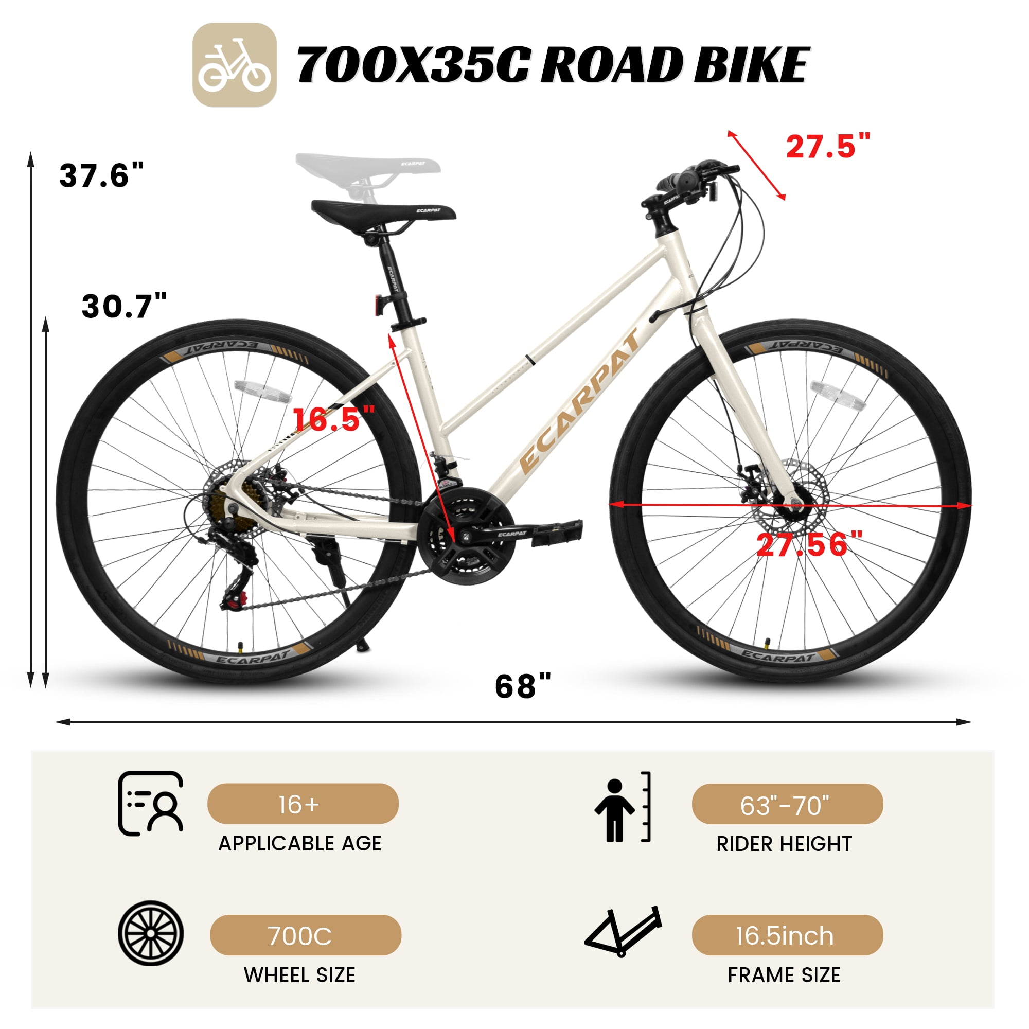 Ambifirner Women's Hybrid Road Bike, Lightweight Aluminum Step-Through Frame, 21-Speed Drivetrain (White, 700c) dk4fr
