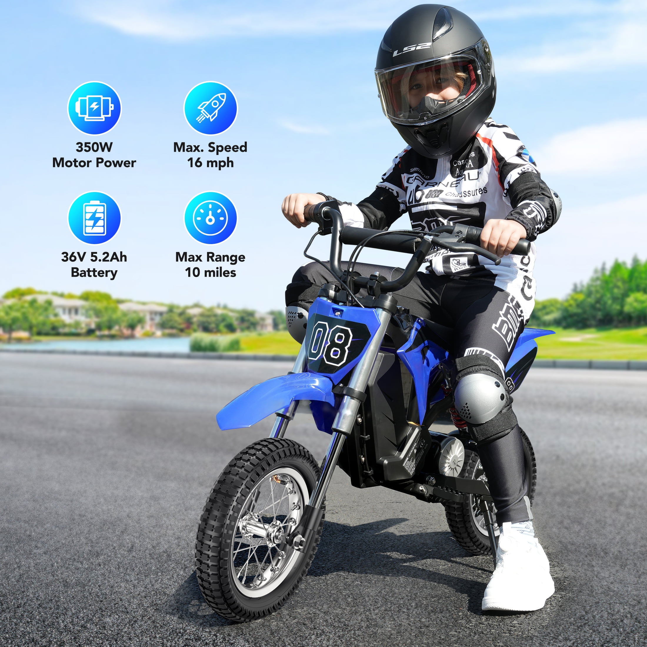 Easoger 36V Kids Electric Dirt Bike, High-Speed Off-Road Motorcycle with 3-Speed Modes and Dual Suspension (Black, 133 lb Capacity) 56zr0