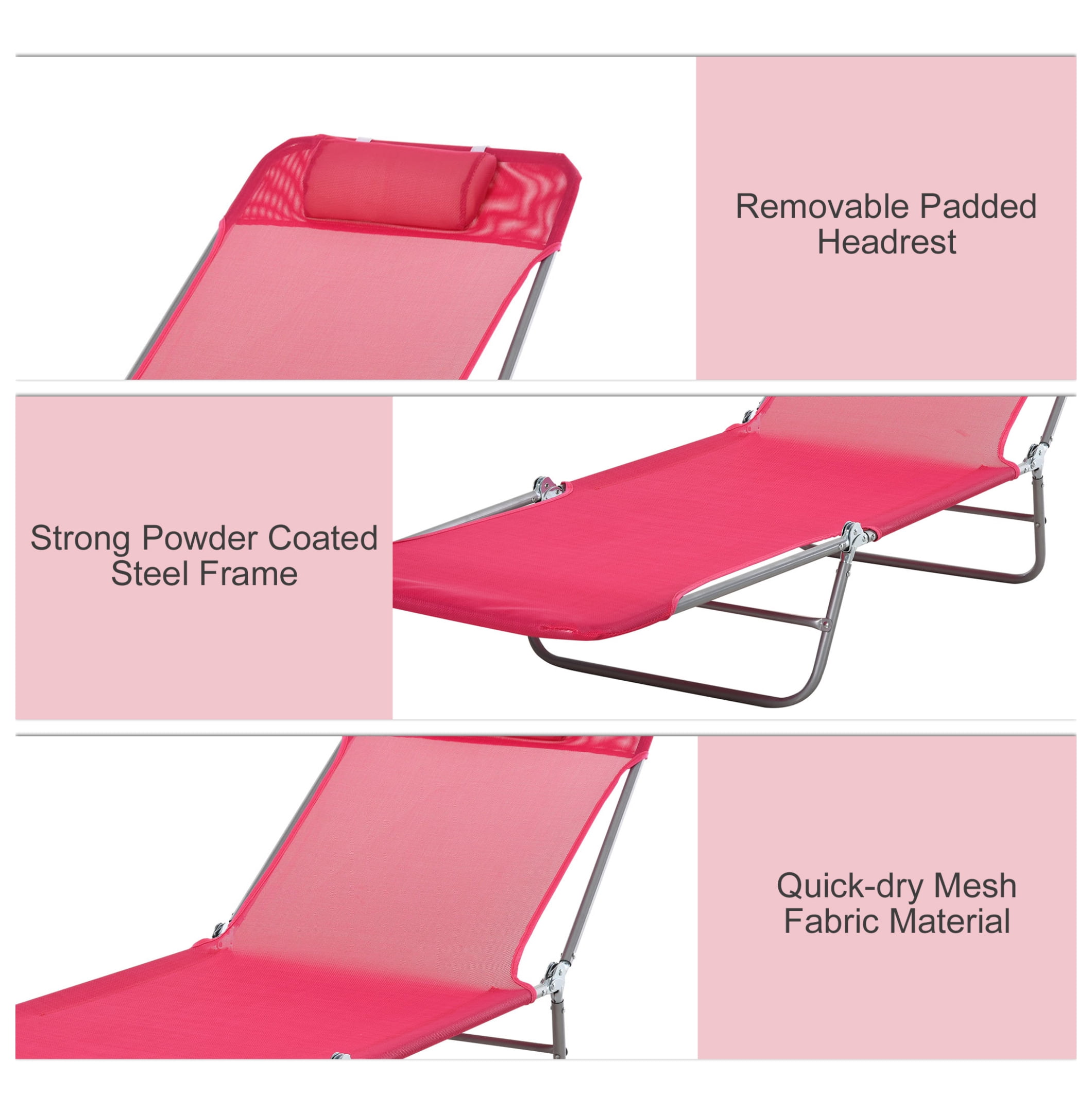 Lshhh Folding Chaise Lounge Chair, Adjustable Reclining Outdoor Sun Tanning Chair with Headrest (Pink, 264 lb Capacity) rfquu