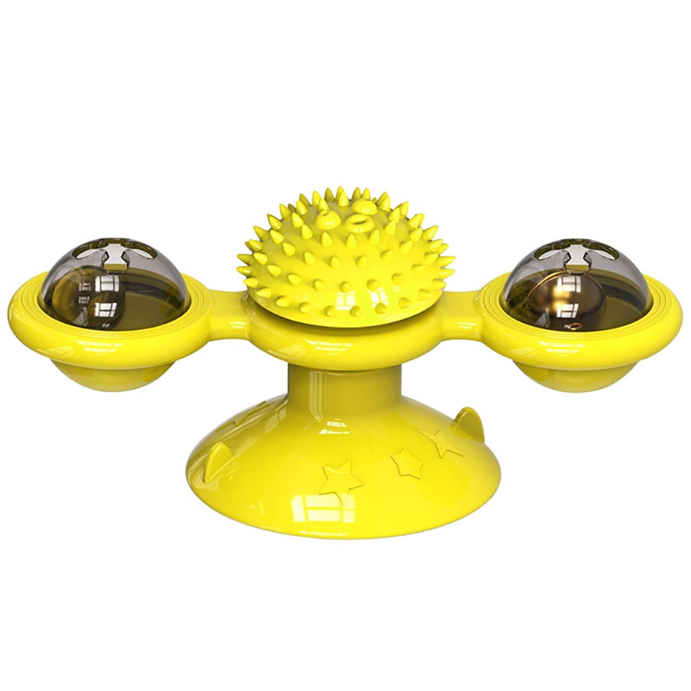 Visland Interactive Cat Toy Turntable with Grooming Brush and Catnip Ball (10 in) ftpv1
