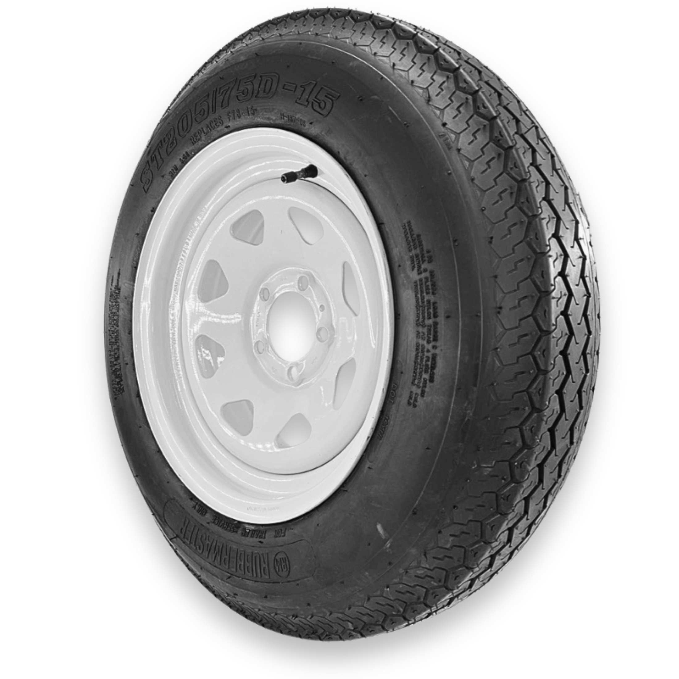 RubberMaster ST205/75D15 Trailer Tire and Wheel Assembly (6 Ply, 5 on 4.5 Bolt Pattern, White Eight Spoke) s67up