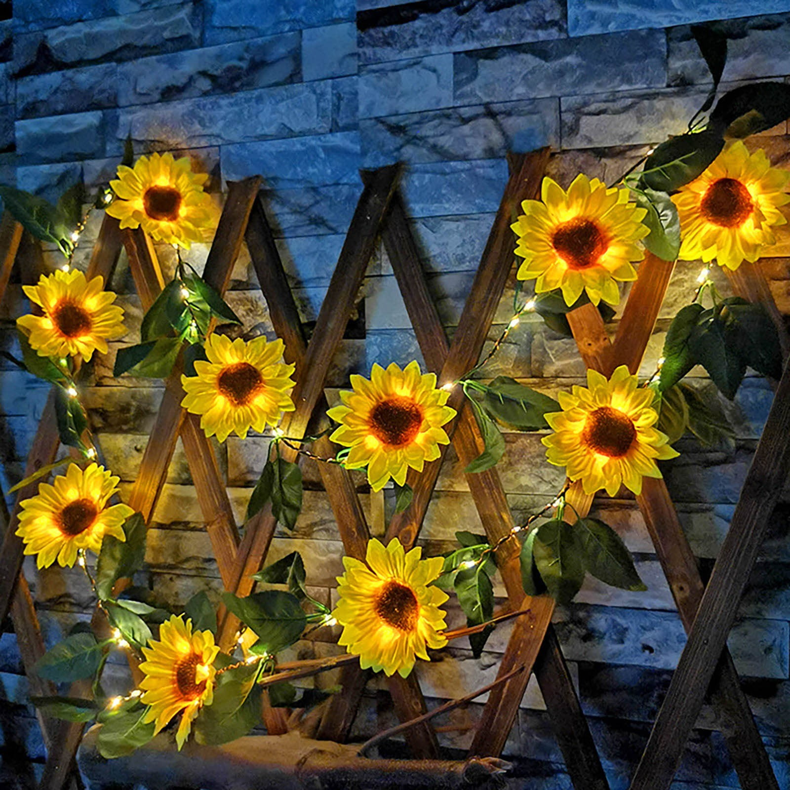 OPTIVAIREME Sunflower Solar String Lights LED Outdoor Garden Decor (Warm White, 7.55 ft) hby97