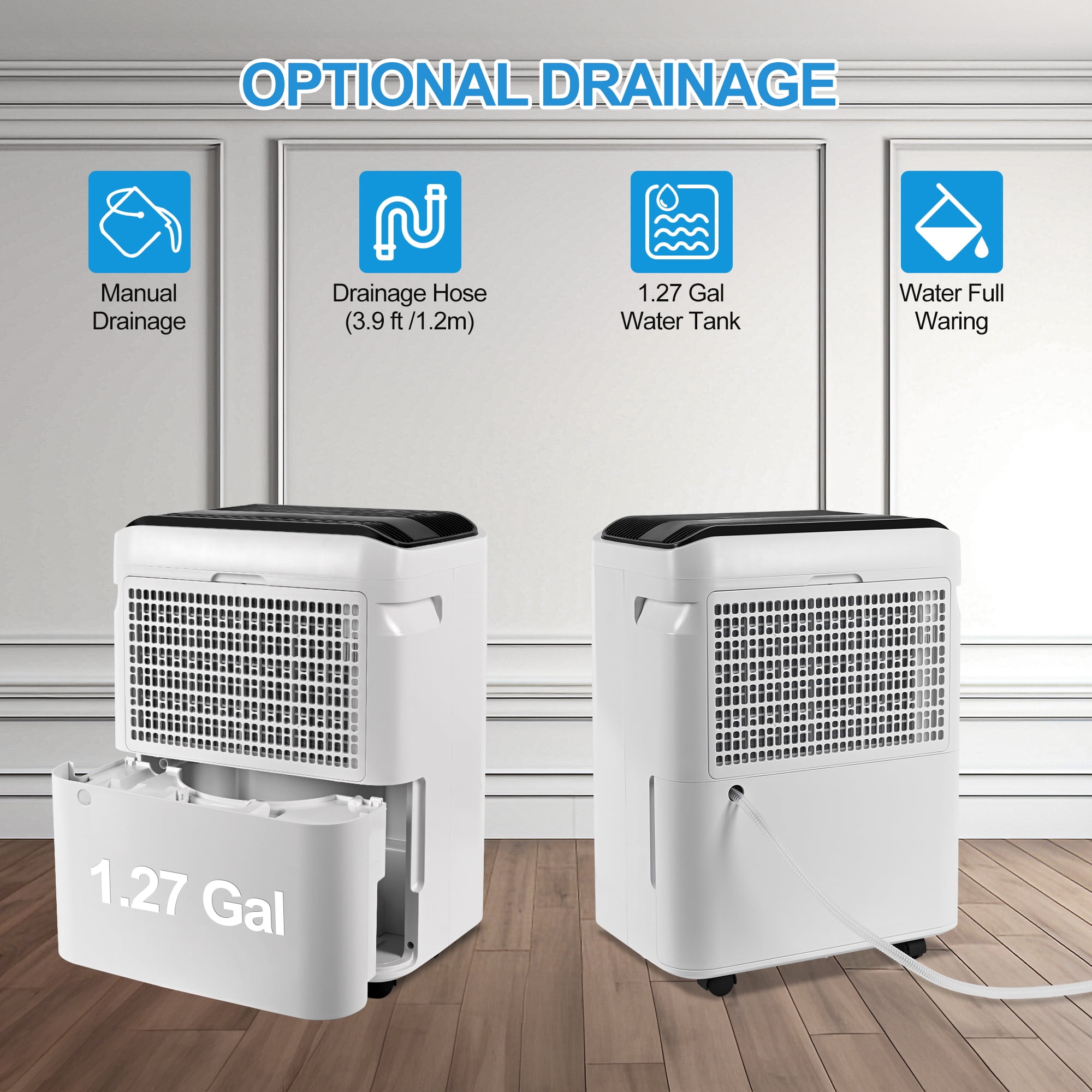 Edendirect 50 Pint Dehumidifier for Basements and Large Rooms, Intelligent Humidity Control with Drain Hose (White, 50 Pint) hx2d7