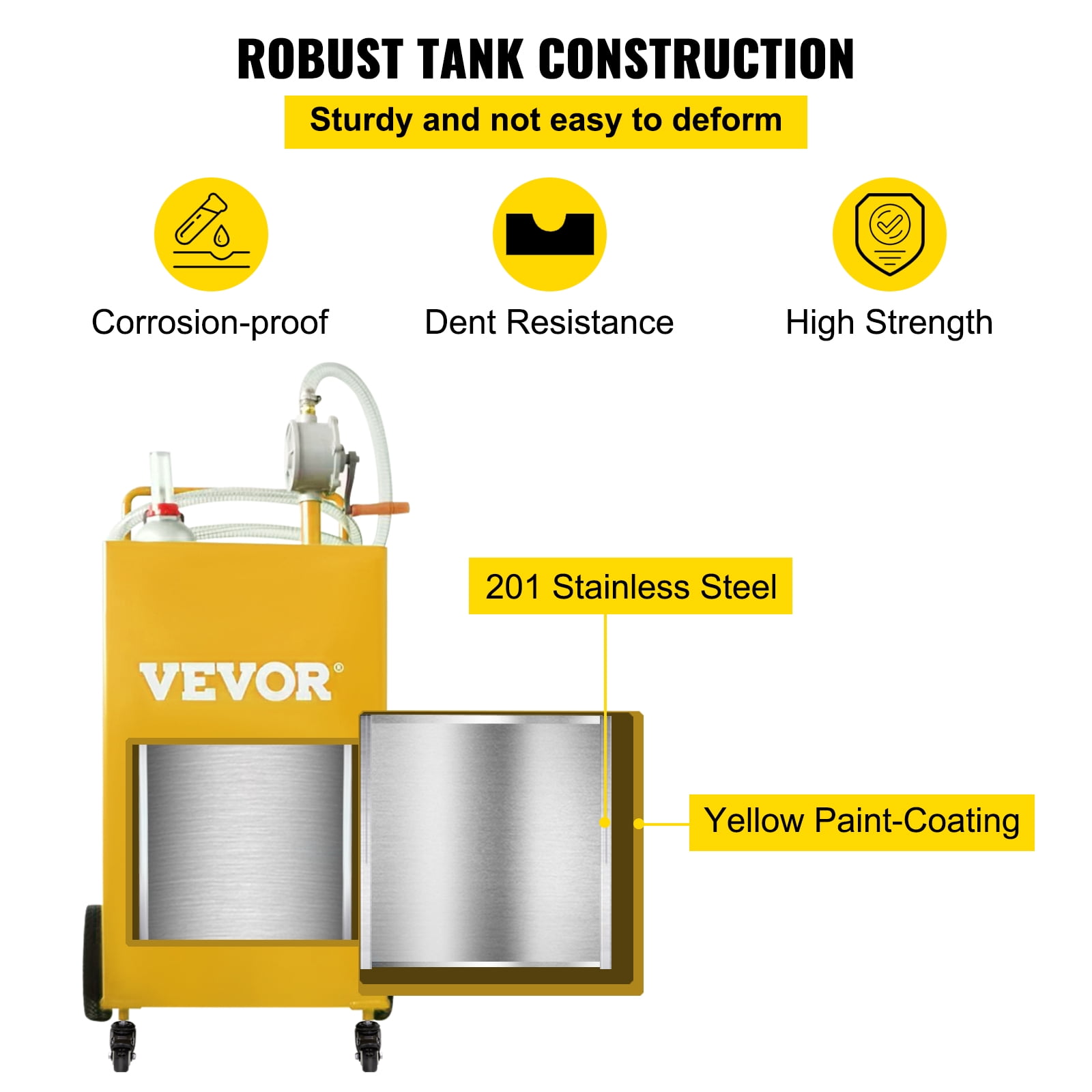 SKYSHALO 35 Gallon Portable Fuel Caddy with Rotary Pump and 4 Wheels (Yellow, 35 Gallon) jftmz