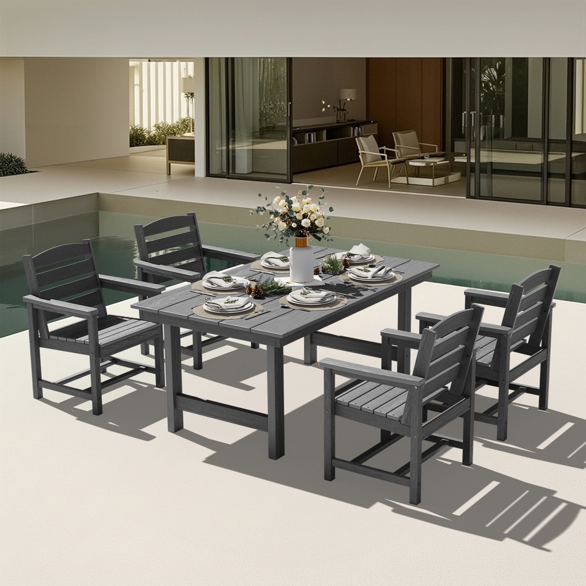 KINGYES All Weather Outdoor Dining Chairs, HDPE Oversized Patio Furniture (Gray, Set of 2) axlkx