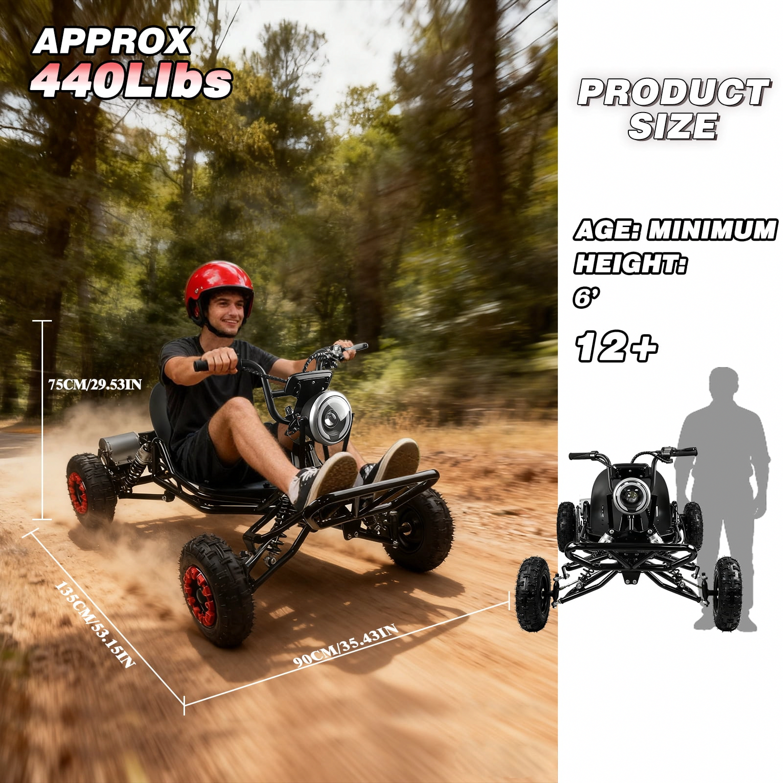 Vakiorn Electric Go Kart Off-Road Racing Vehicle with 2000W Motor and All-Terrain Tires (Black, 440 lb Capacity) 0sug9
