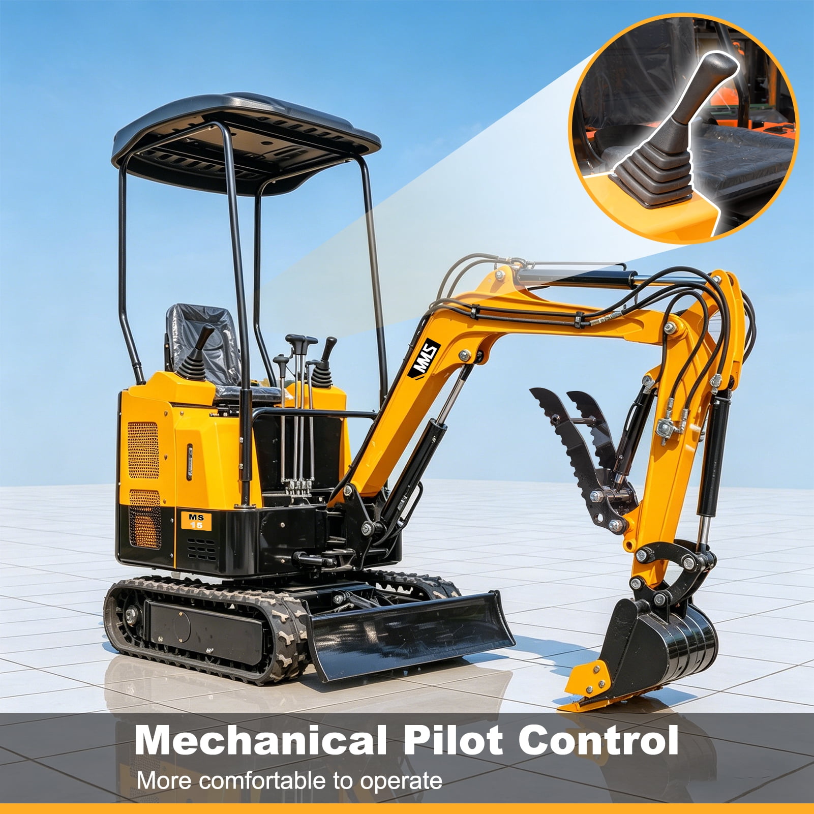 MMS 1.5 Ton Mini Excavator with Swing Boom and Pilot Control (Yellow, 13.5 HP) 3nc0f