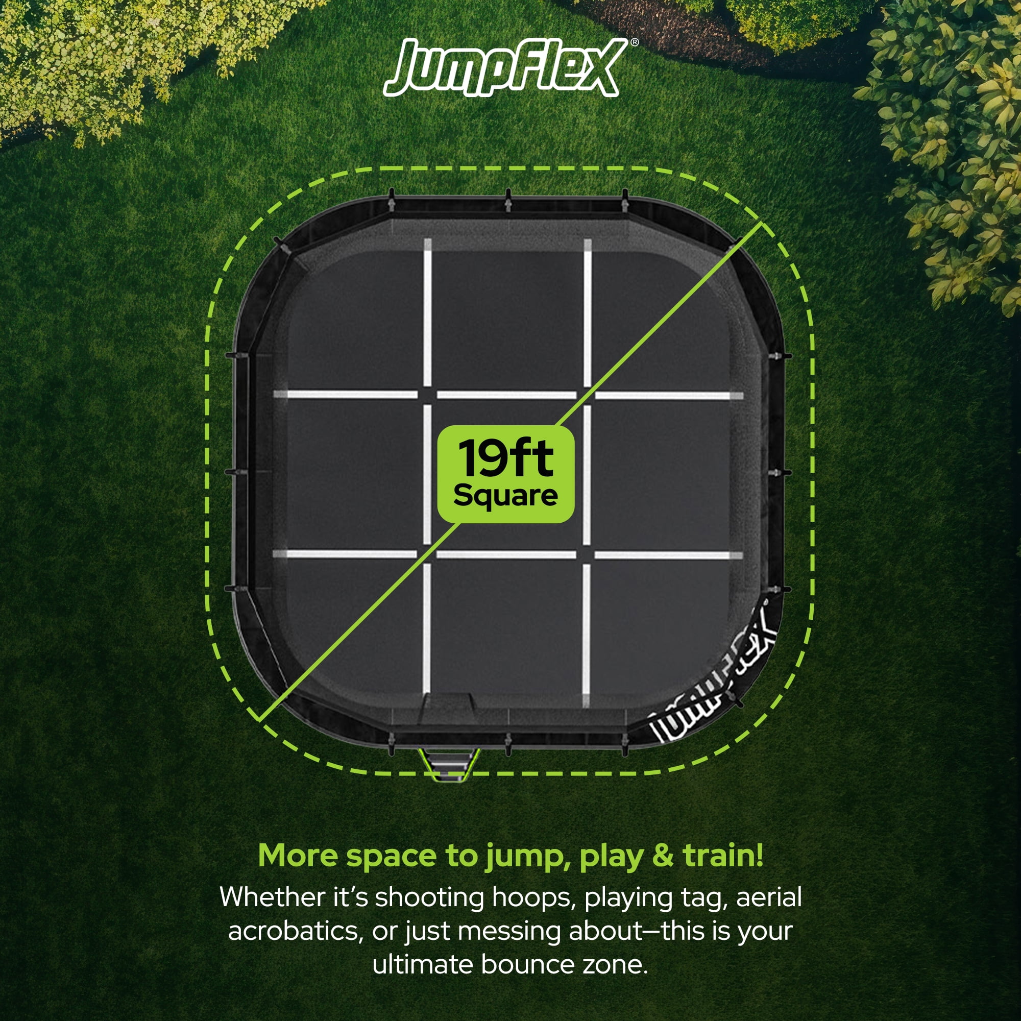 JumpFlex MEGA Outdoor Trampoline with SMARTSHADE Canopy (Black, 19 ft) anaoa