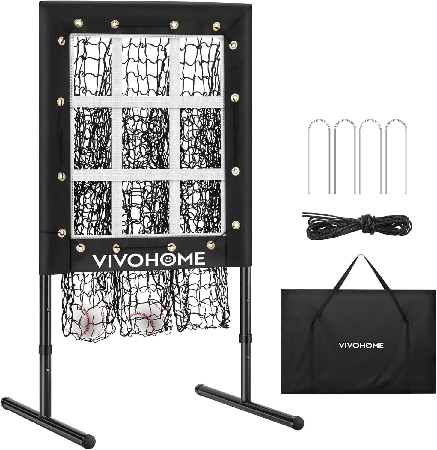 SPECSTAR 9-Pocket Baseball Softball Pitching Net, Adjustable Height Hitting Practice Target (Black, 22 in x 18 in) k3tg2