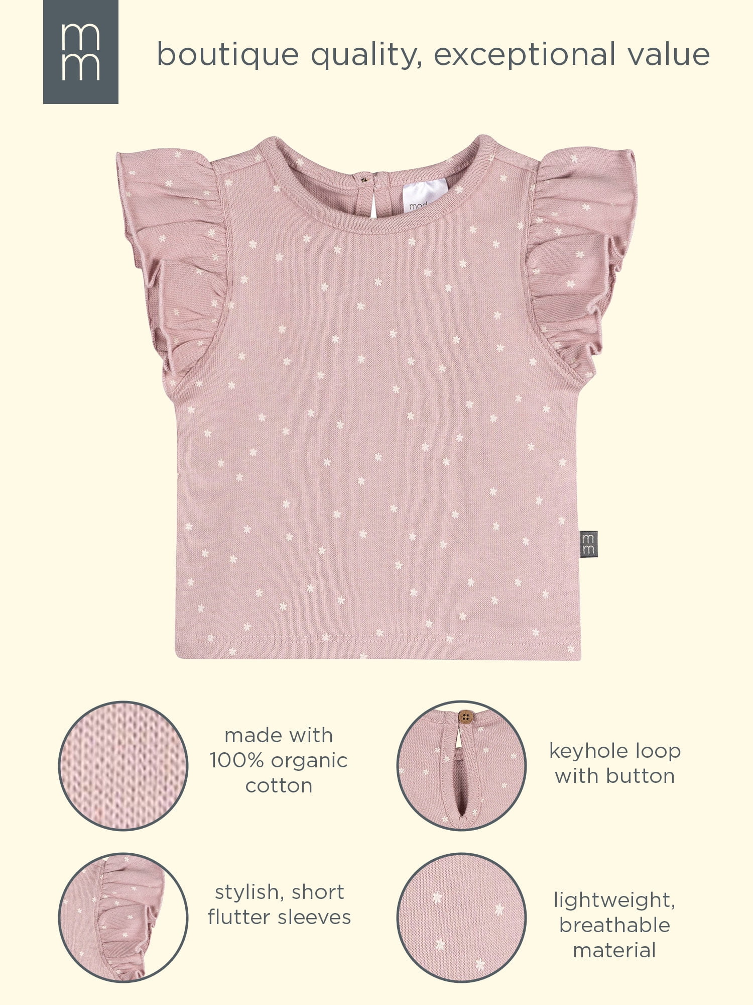Modern Moments by Gerber Baby Girl Organic Cotton Flutter Sleeve Top (Pink, 0-3 Months) ddv7j