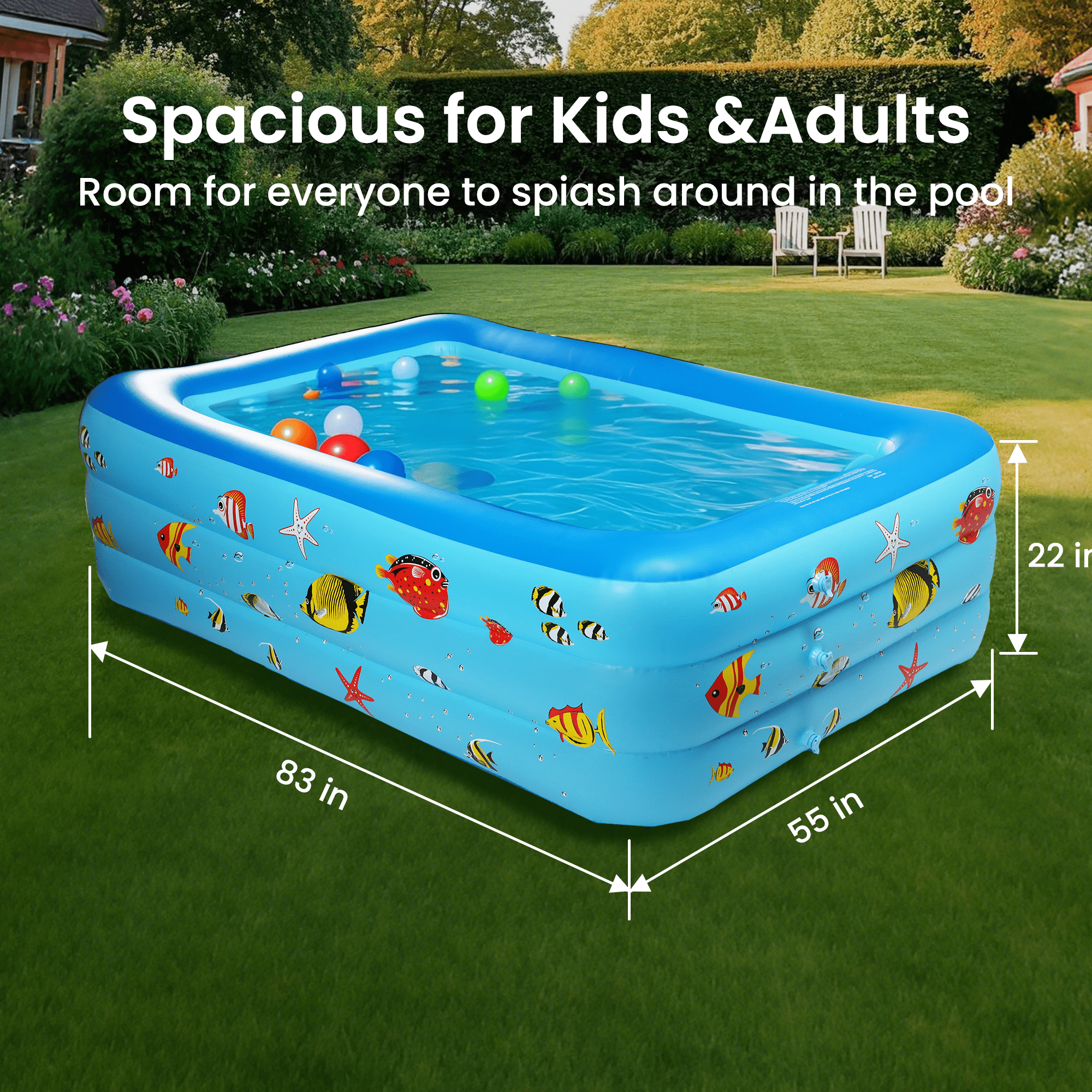 GVDV Inflatable Swimming Pool, Durable Thickened Family Lounge Pool for Kids and Adults (Blue, 6.9 x 5 x 1.8 ft) 1bucf