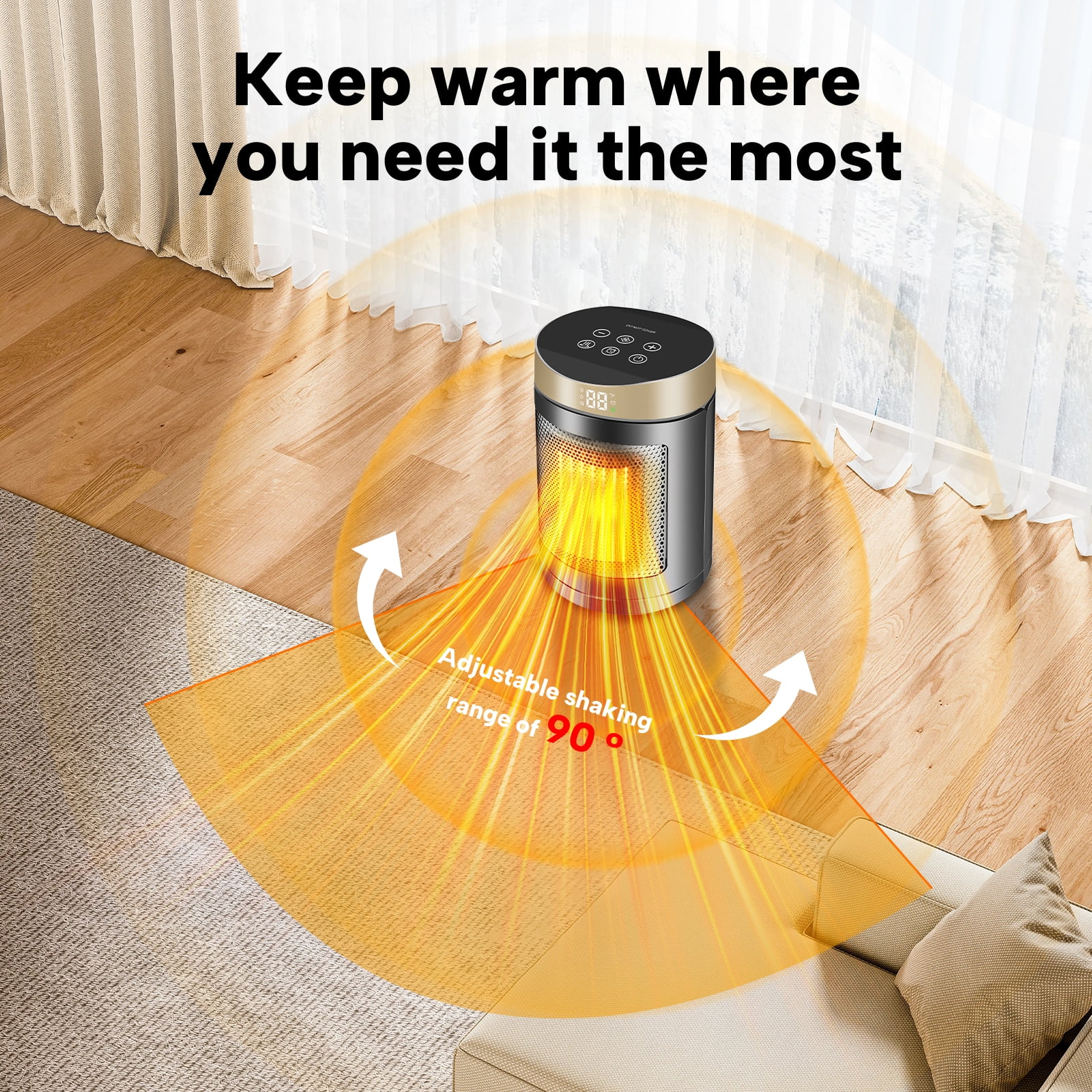 HJDWQN Electric Space Heater for Indoor Use, 1500W PTC Ceramic Heater with Remote Control, 6 Heating Modes, Rapid Heating (Black, 1 Unit) coegh