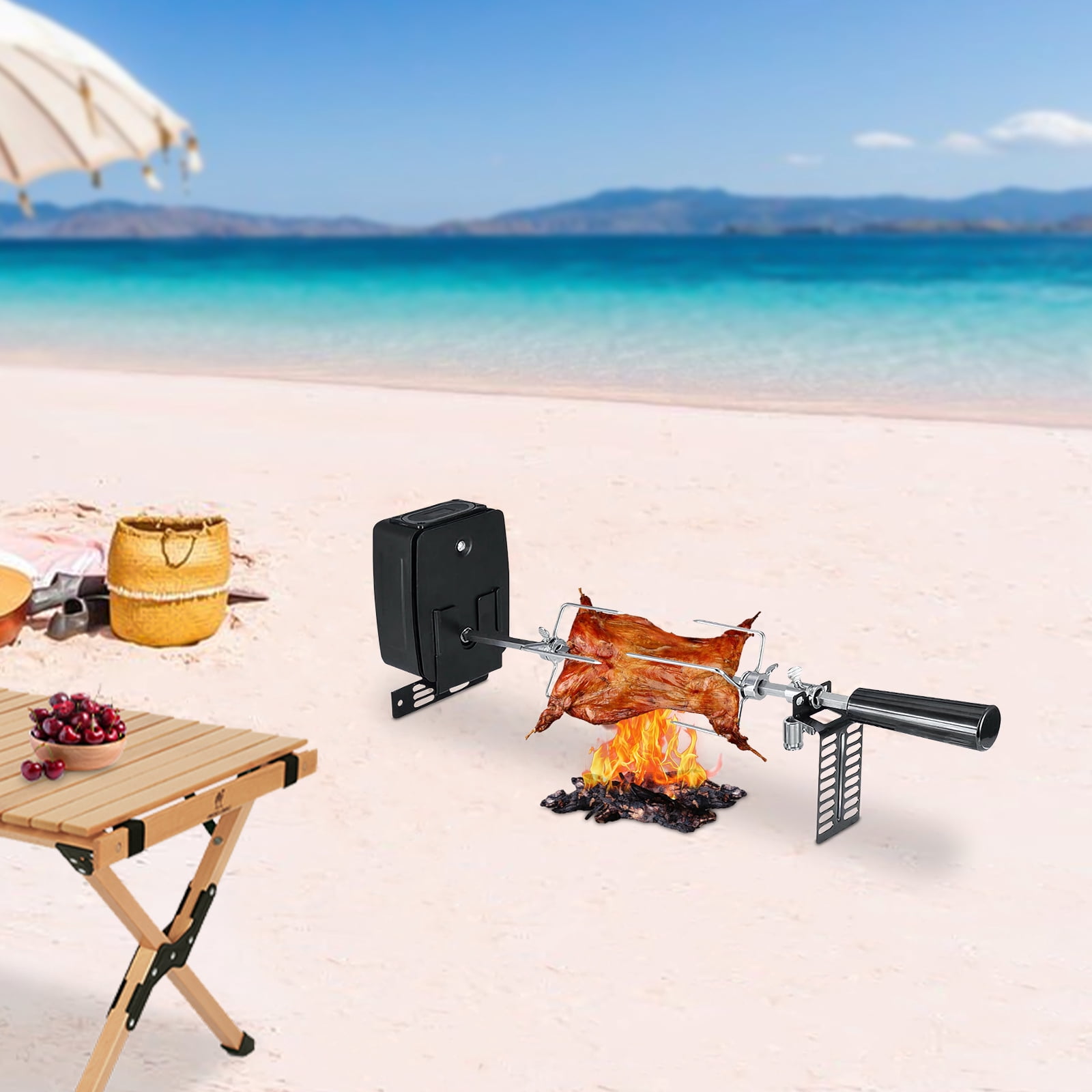 Generic Electric Barbecue Rotisserie Kit (360° Rotatable, Adjustable Stainless Steel Grill Rack, 15.43 lb Capacity) dv6v2