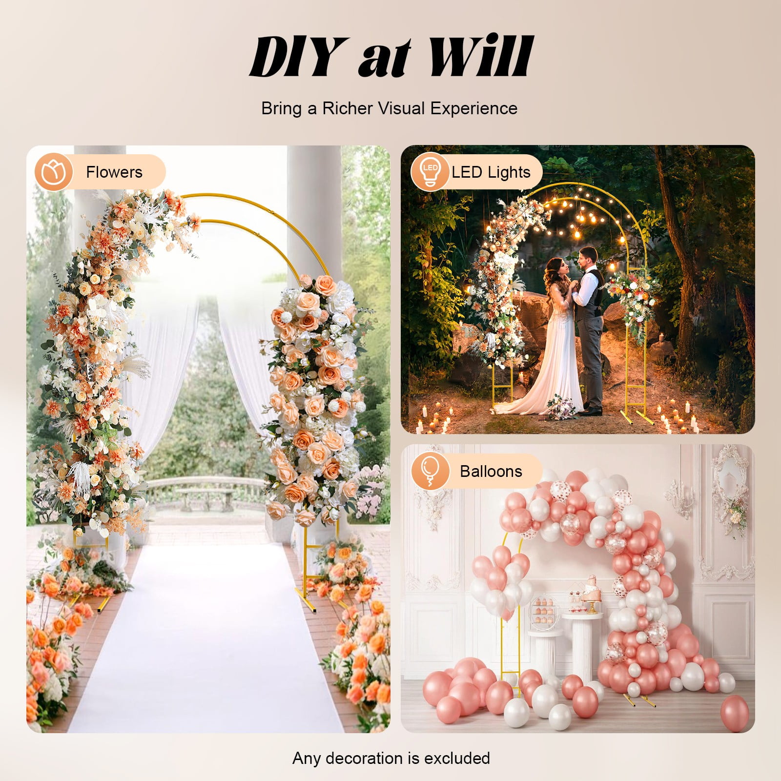 Generic Metal Wedding Arch Stand (Double-Tube, 7.2 ft) 64fpb