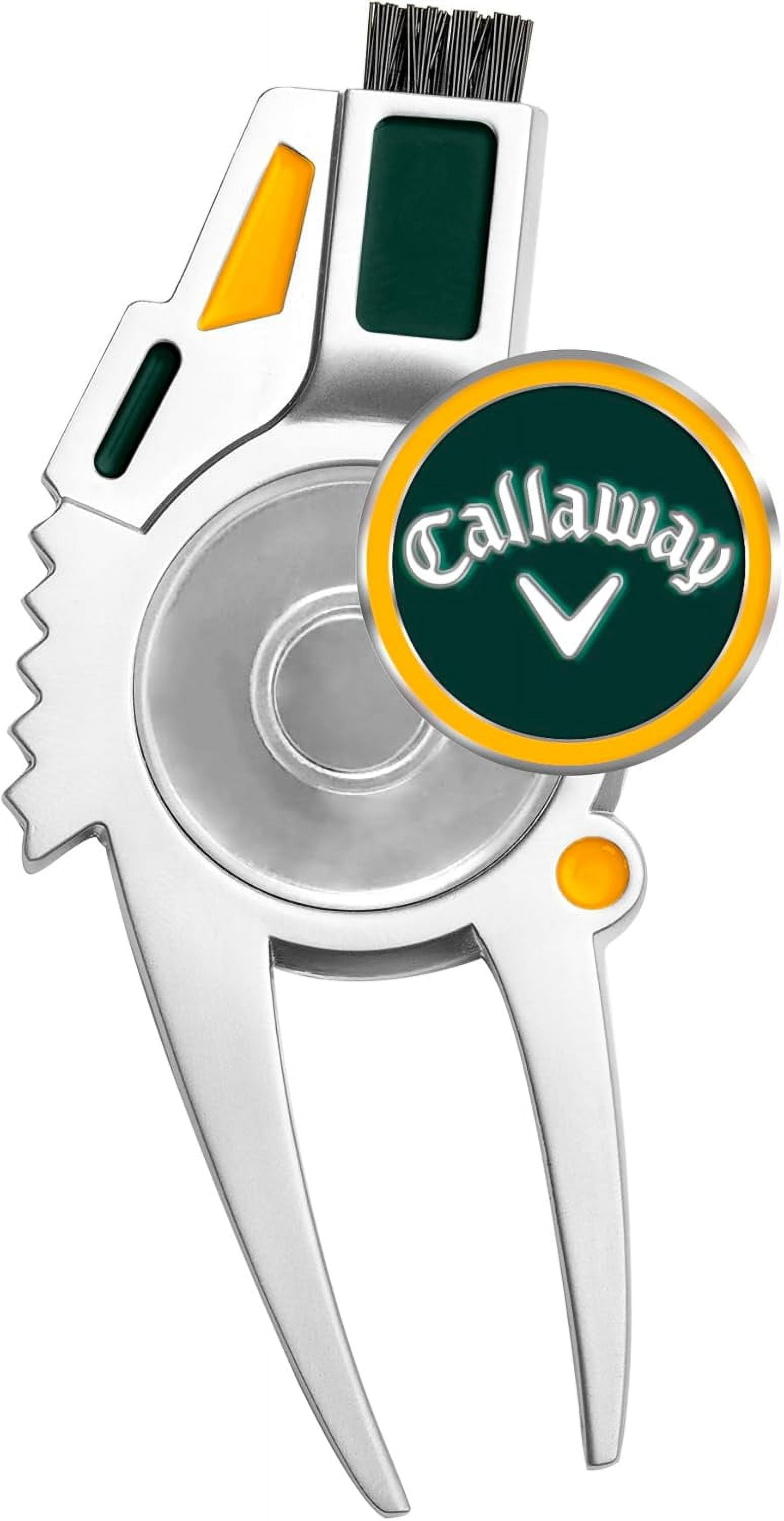 Callaway 4-in-1 Golf Divot Repair Tool, Durable Zinc Alloy Multi-Functional Accessory (Green/Yellow, 1 Count) 1n1tp
