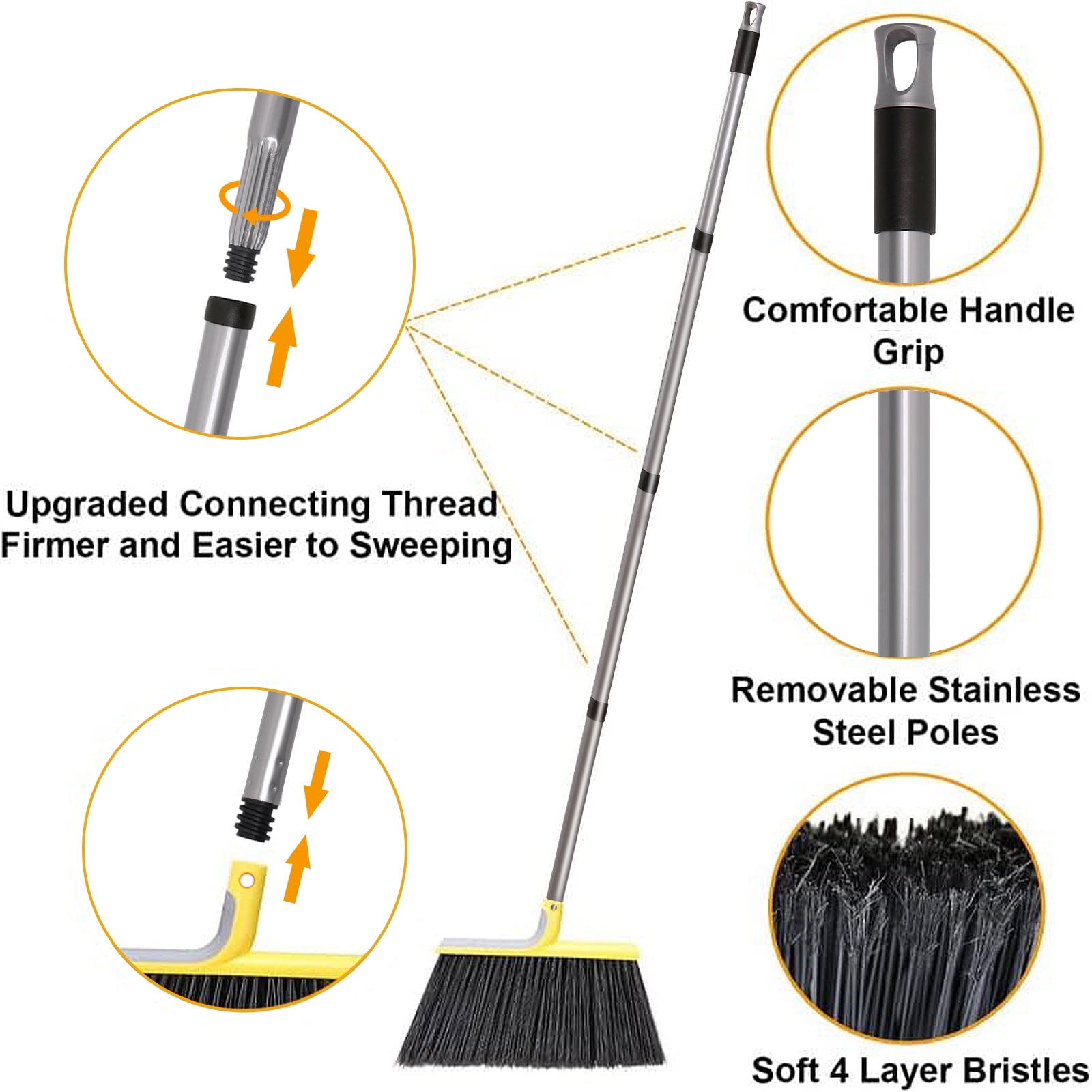 PandaGrip Heavy Duty Commercial Floor Broom with Adjustable Handle (Yellow, 58 in) lo1u5
