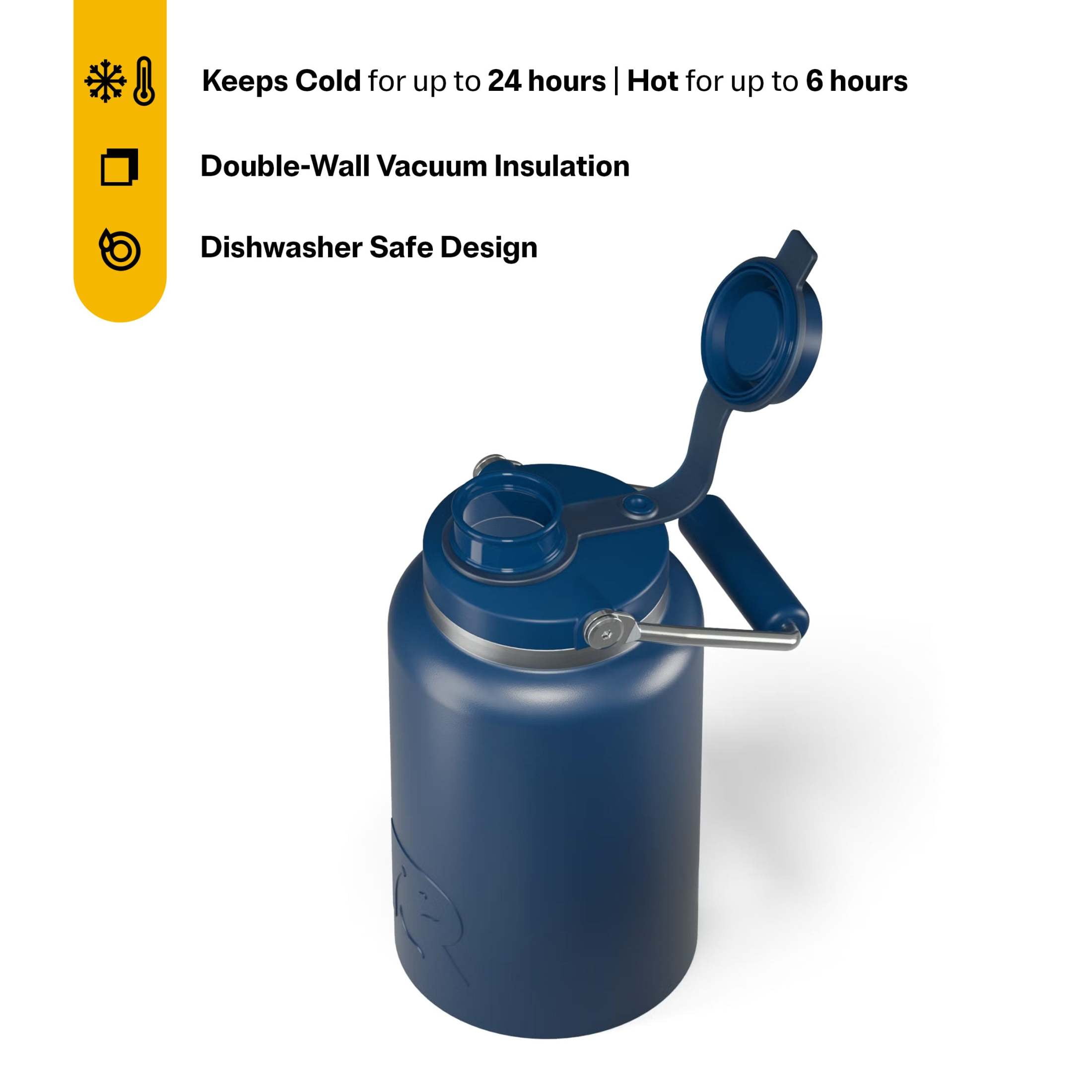 RTIC Insulated Water Jug with Ceramic Lining, Leak-Proof Stainless Steel Vacuum Insulated (Navy, 64 fl oz) os2oz