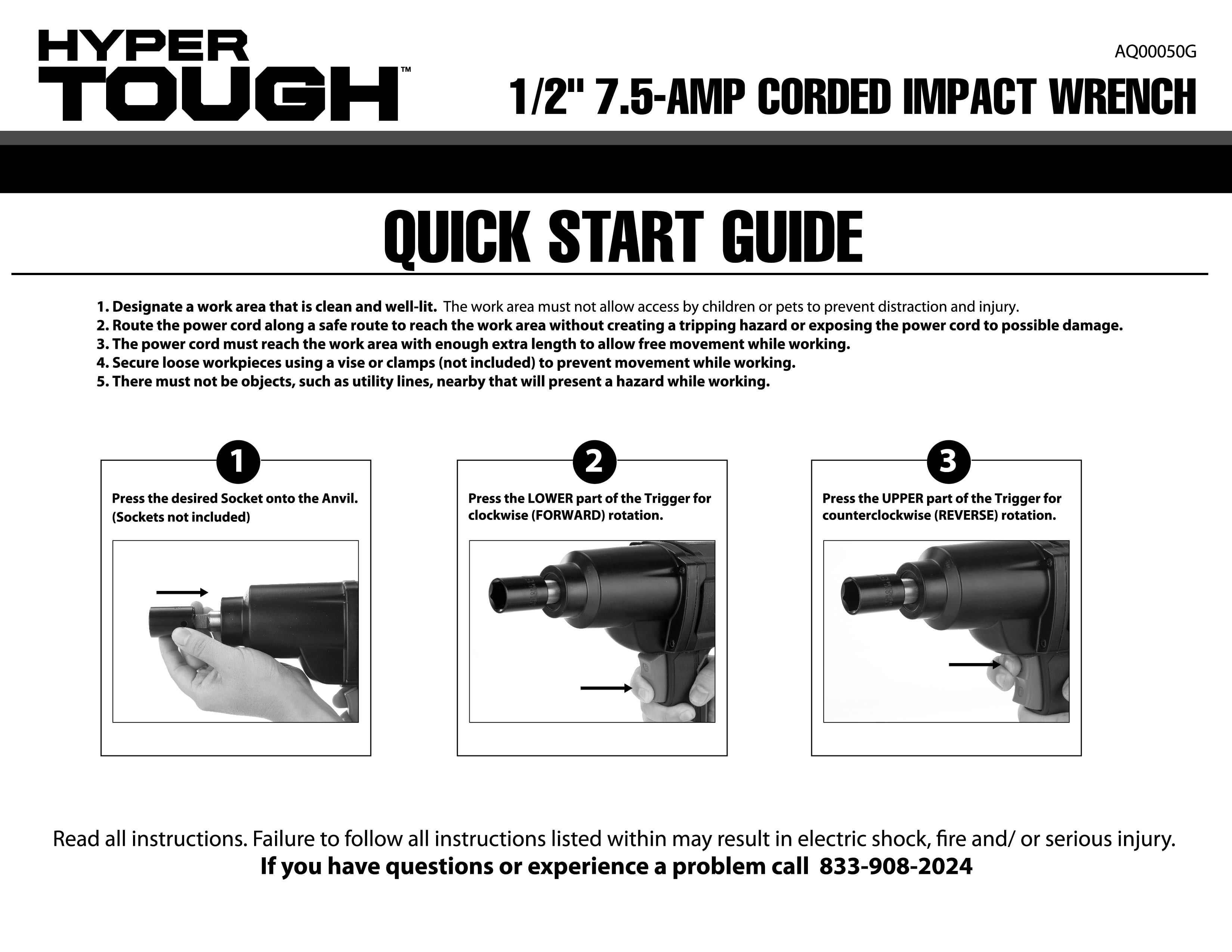 Hyper Tough 7.5A Electric Impact Wrench, Heavy-Duty Power Tool (Black, 0.5 in) iqeau