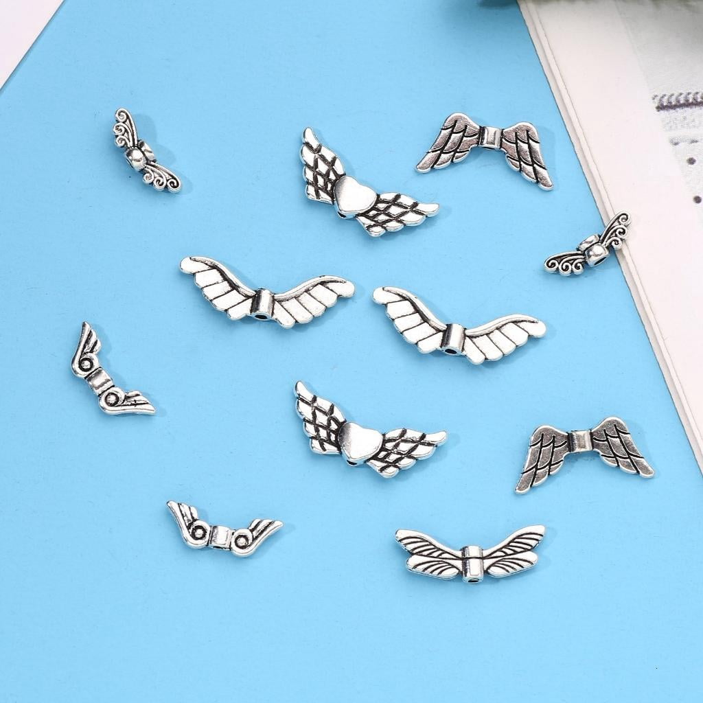 Osdhezcn Angel Wing Beads for Jewelry Making Antique Silver DIY Craft Findings (Silver, 160 Pieces) zuugl