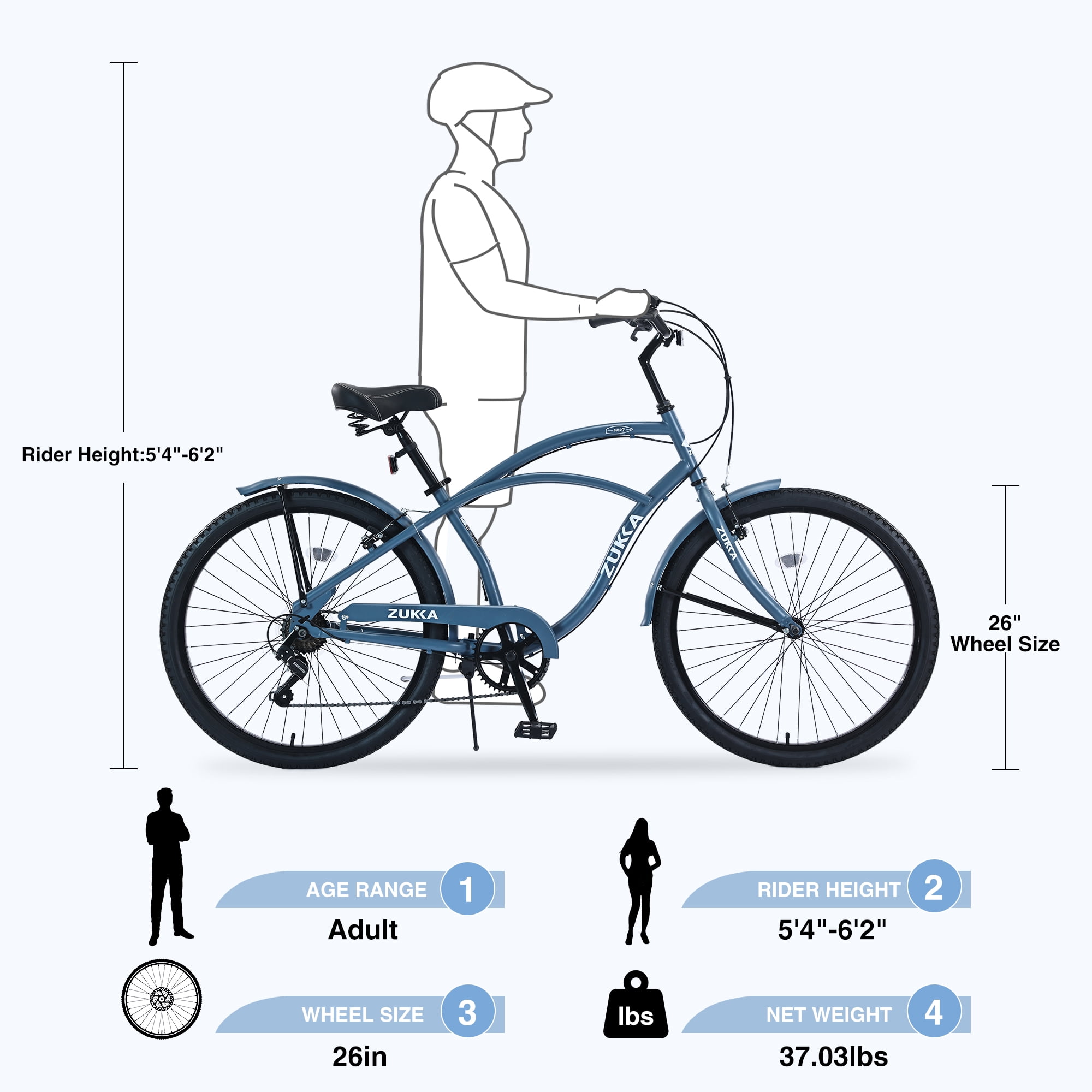 Zukka 26 in Cruiser Bike 7-Speed City Commuter Bicycle with V-Brakes (Navy, 26 in) w3vhr