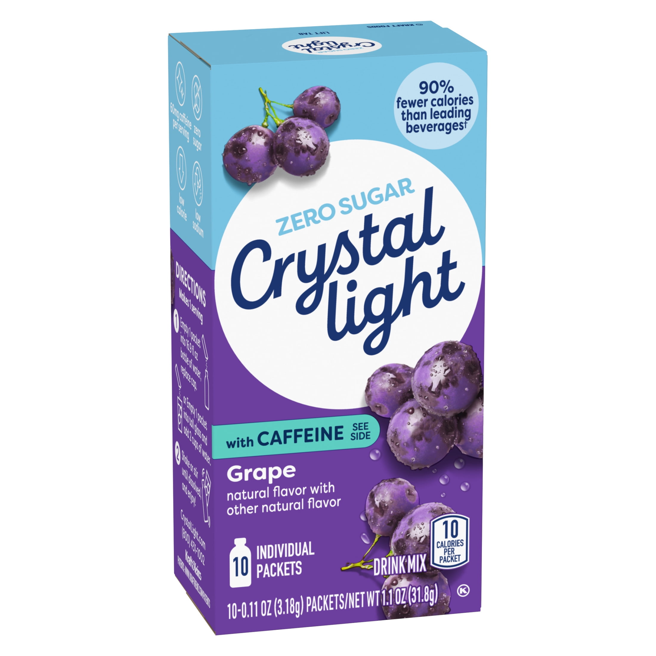 Crystal Light Grape Drink Mix with Caffeine, Zero Sugar, On-the-Go Powdered Hydration (3 Pack, 1.1 oz) 9jjse