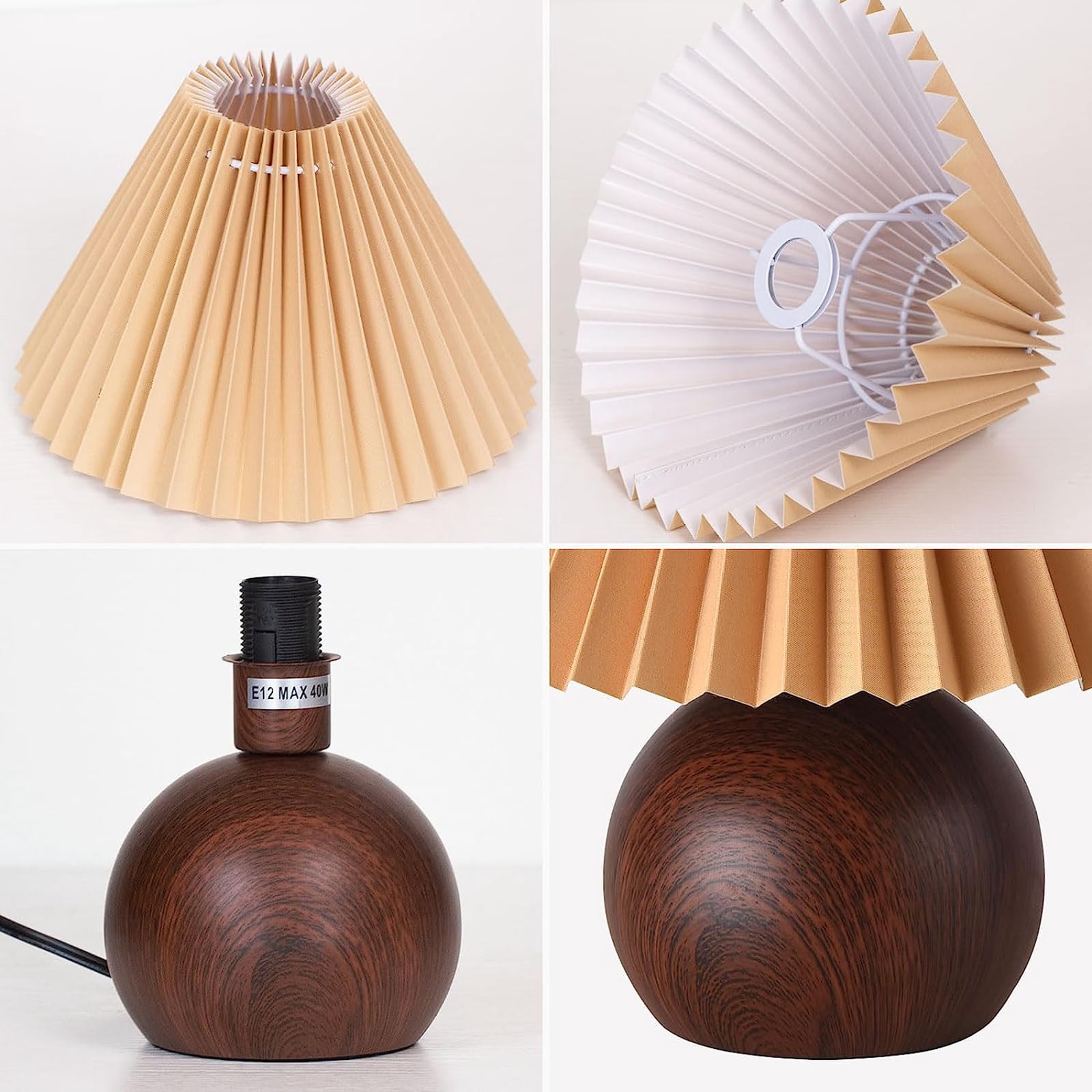 KUNJOULAM Modern Pleated Table Lamp, Minimalist Bedside Nightstand Light for Bedroom and Living Room (Coffee, 9.8 in) 5snua