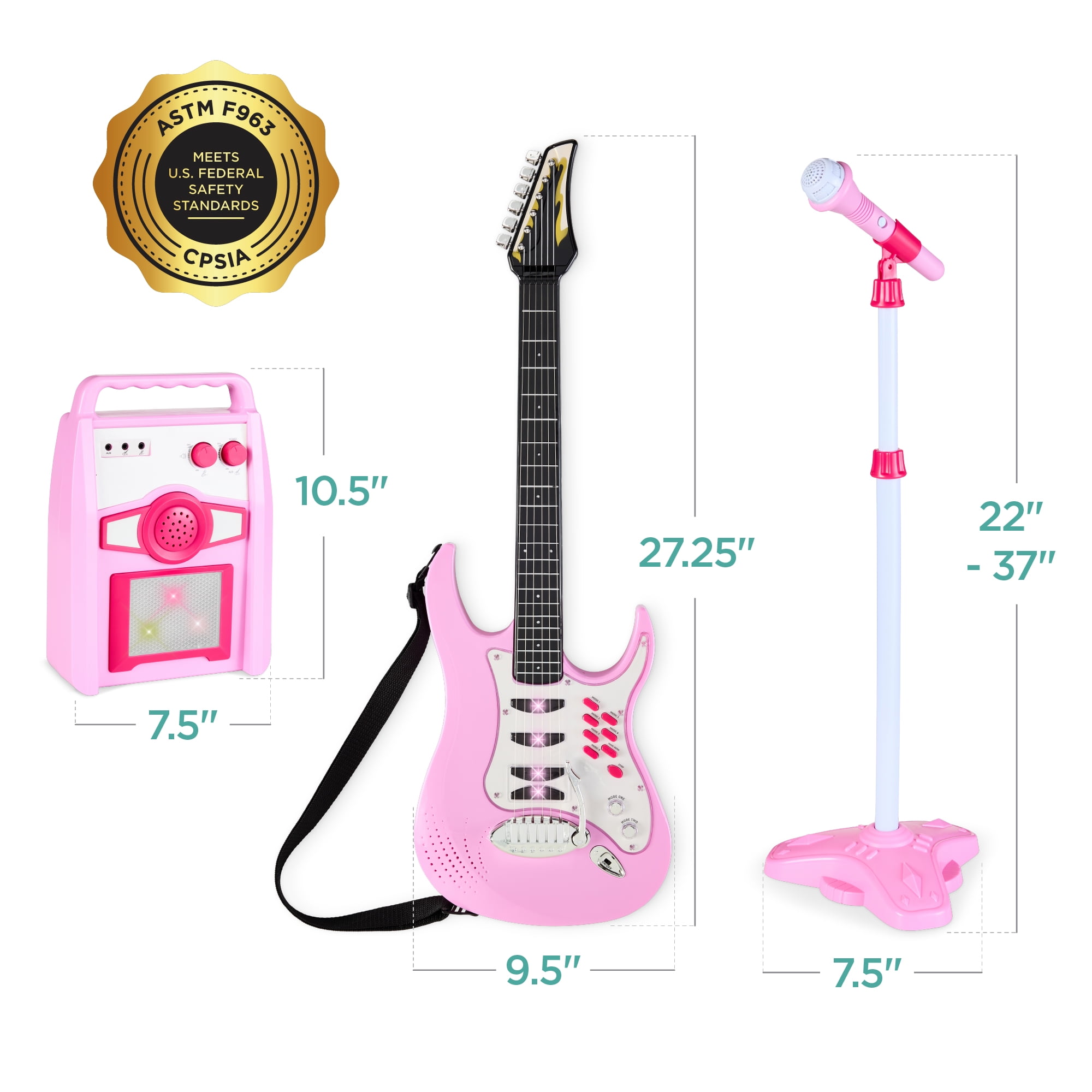 Best Choice Products Kids Electric Guitar Toy Set with Interactive Microphone and Amp (Soft Pink, 27.25 in) iekdb