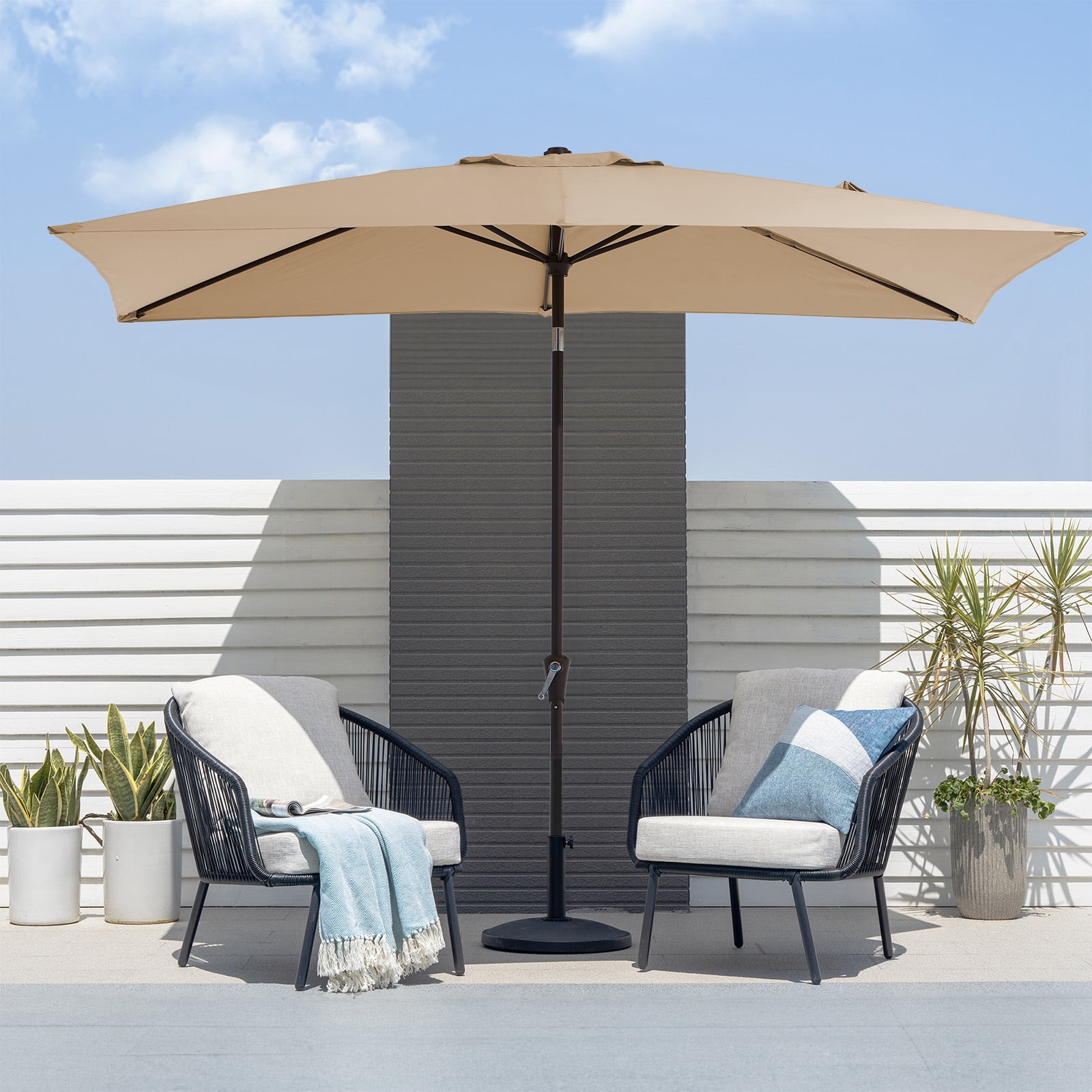 FUNDAZE Rectangular Patio Umbrella with Crank and Tilt, UV-Resistant Outdoor Shade for Deck and Garden (Beige, 6.5 ft x 10 ft) 5ydlf