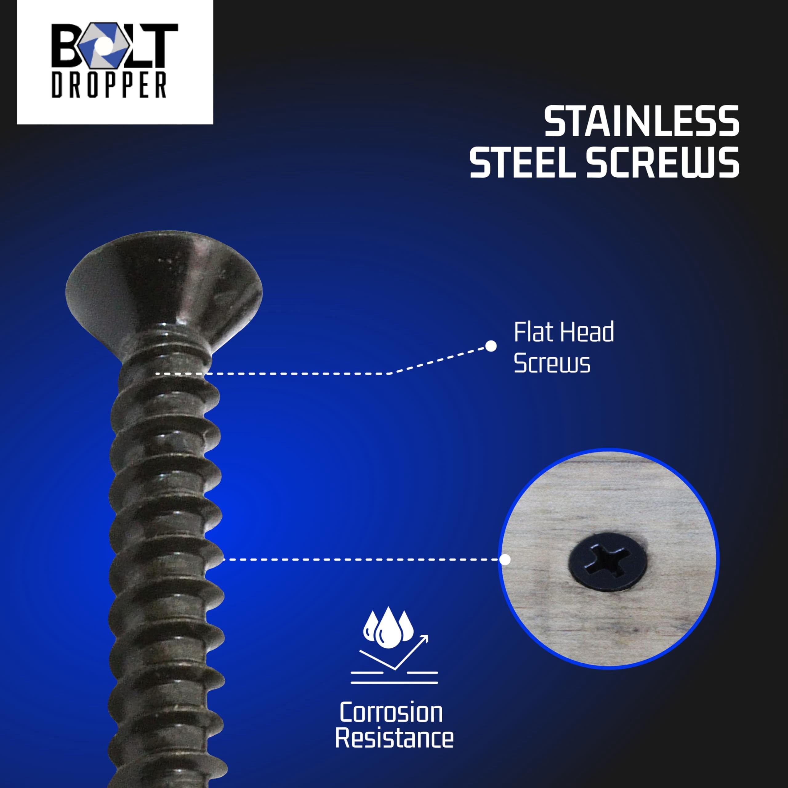 Bolt Dropper #8 x 1-1/2-Inch Wood Screws (Black, 100 Pack) d3g51