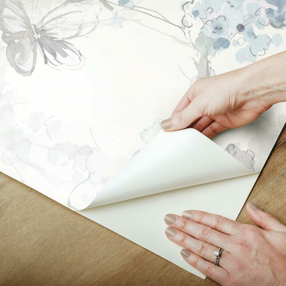 RoomMates Spring Cherry Blossoms Peel and Stick Wallpaper (Blue, 18 in x 18.86 ft) hohn8