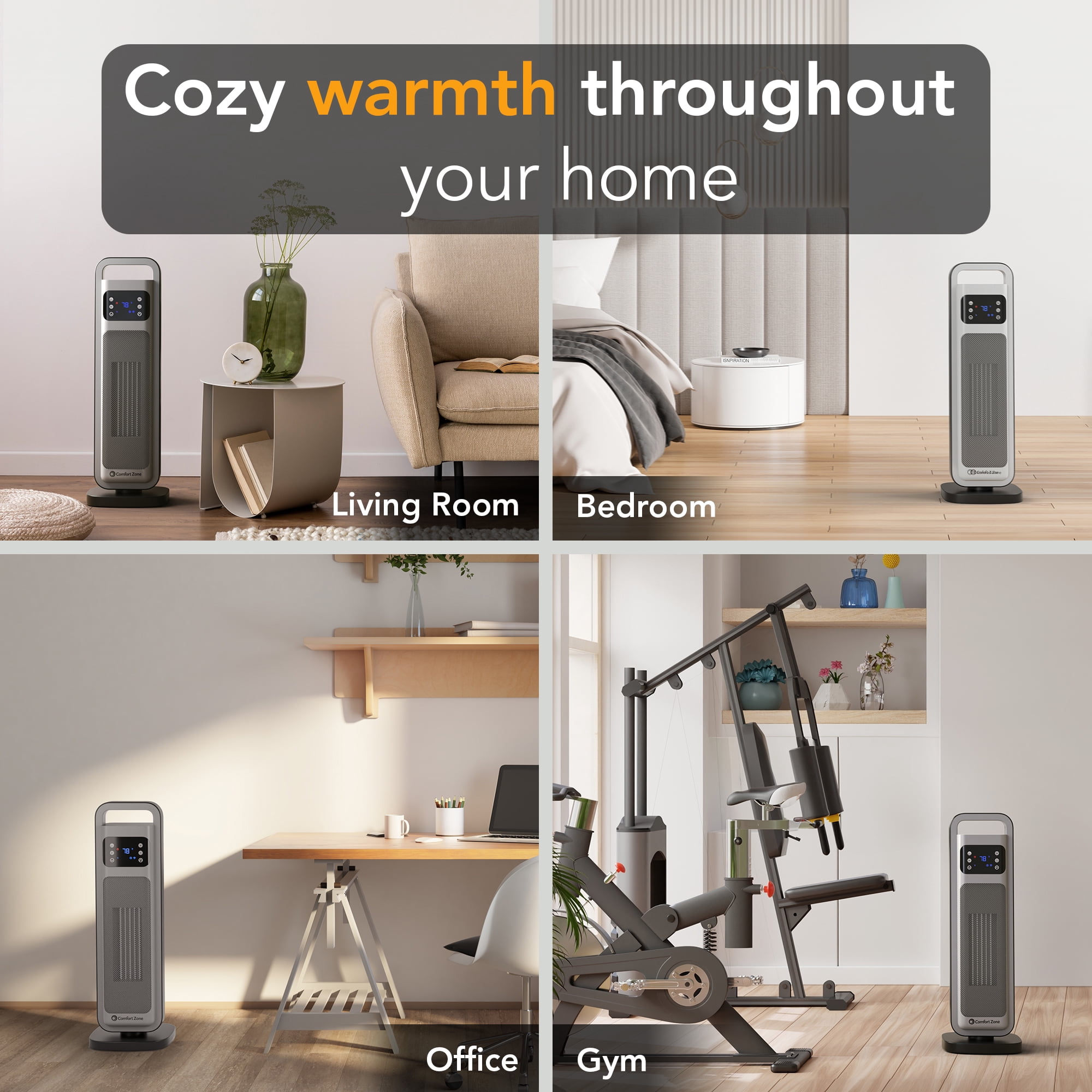 Comfort Zone 26 in Oscillating Digital Tower Heater with Remote Control (Silver, 26 in) n1rbh