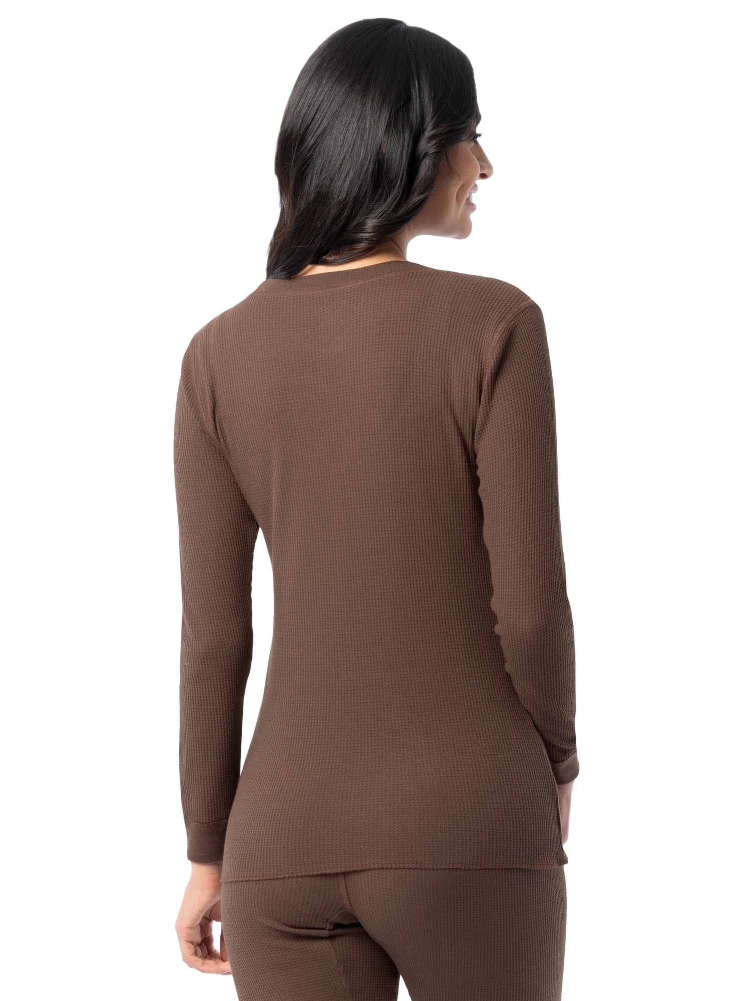 Fruit of the Loom Women's Recycled Waffle Thermal Top (Brown, XS) u779d