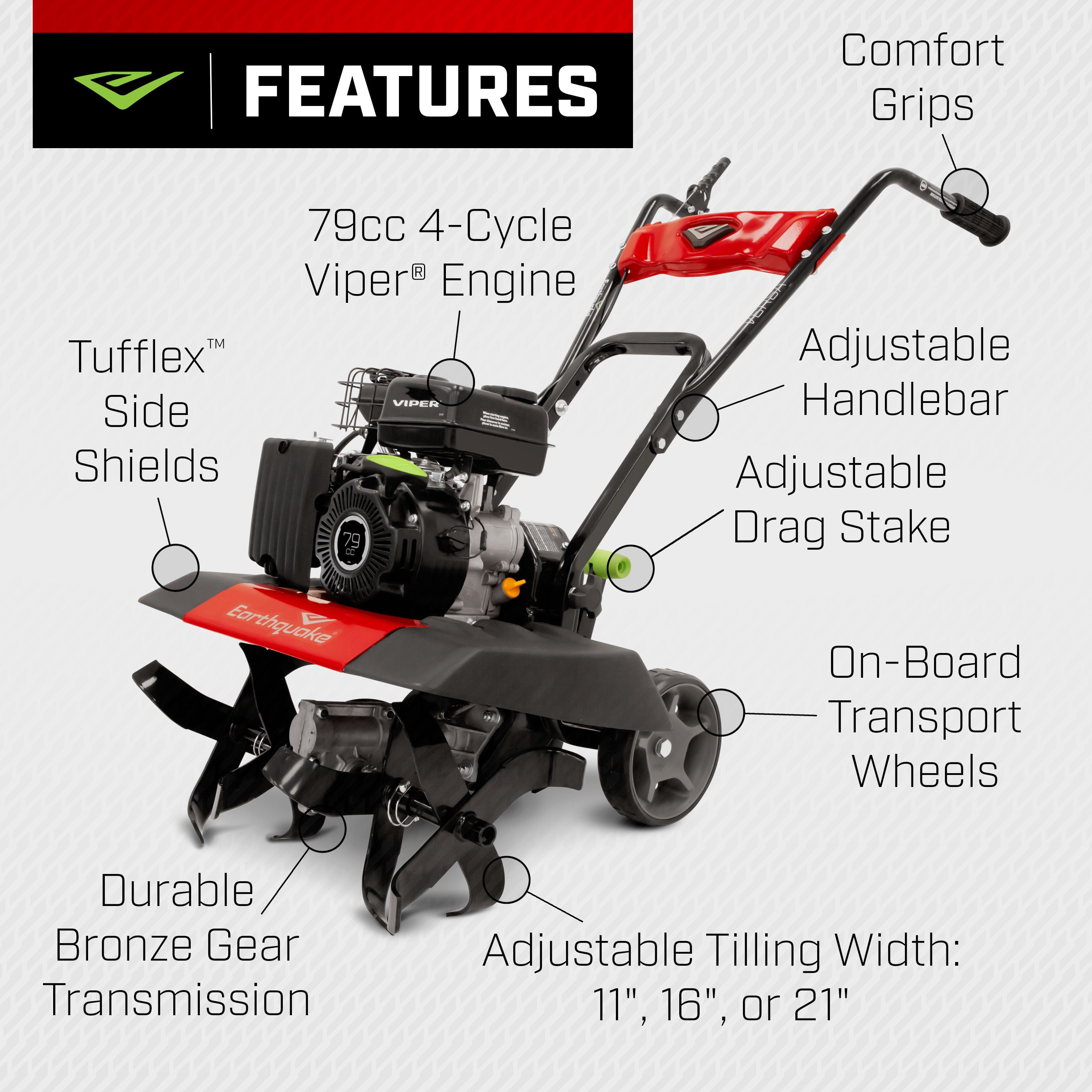 Earthquake Versa Tiller Cultivator with 79cc 4-Cycle Viper Engine (11 to 21 in Width) isne7