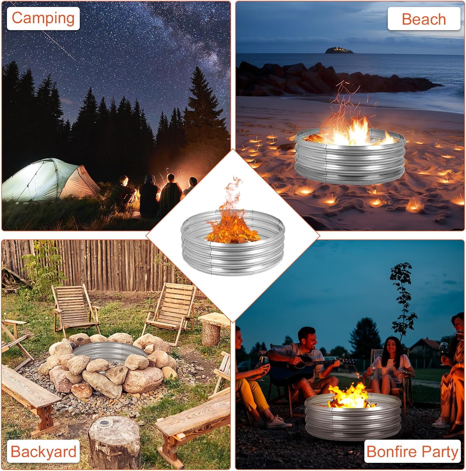 OLOV Galvanized Steel Fire Pit Ring, Heavy-Duty Outdoor Wood Burning Liner (Silver, 36 in) 3lauw