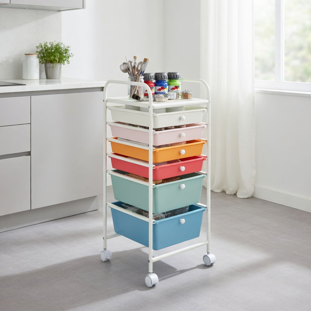 Spaco 6-Drawer Rolling Storage Cart Organizer, Multipurpose Mobile Craft Organizer for Home and Office (Blue) 88prd