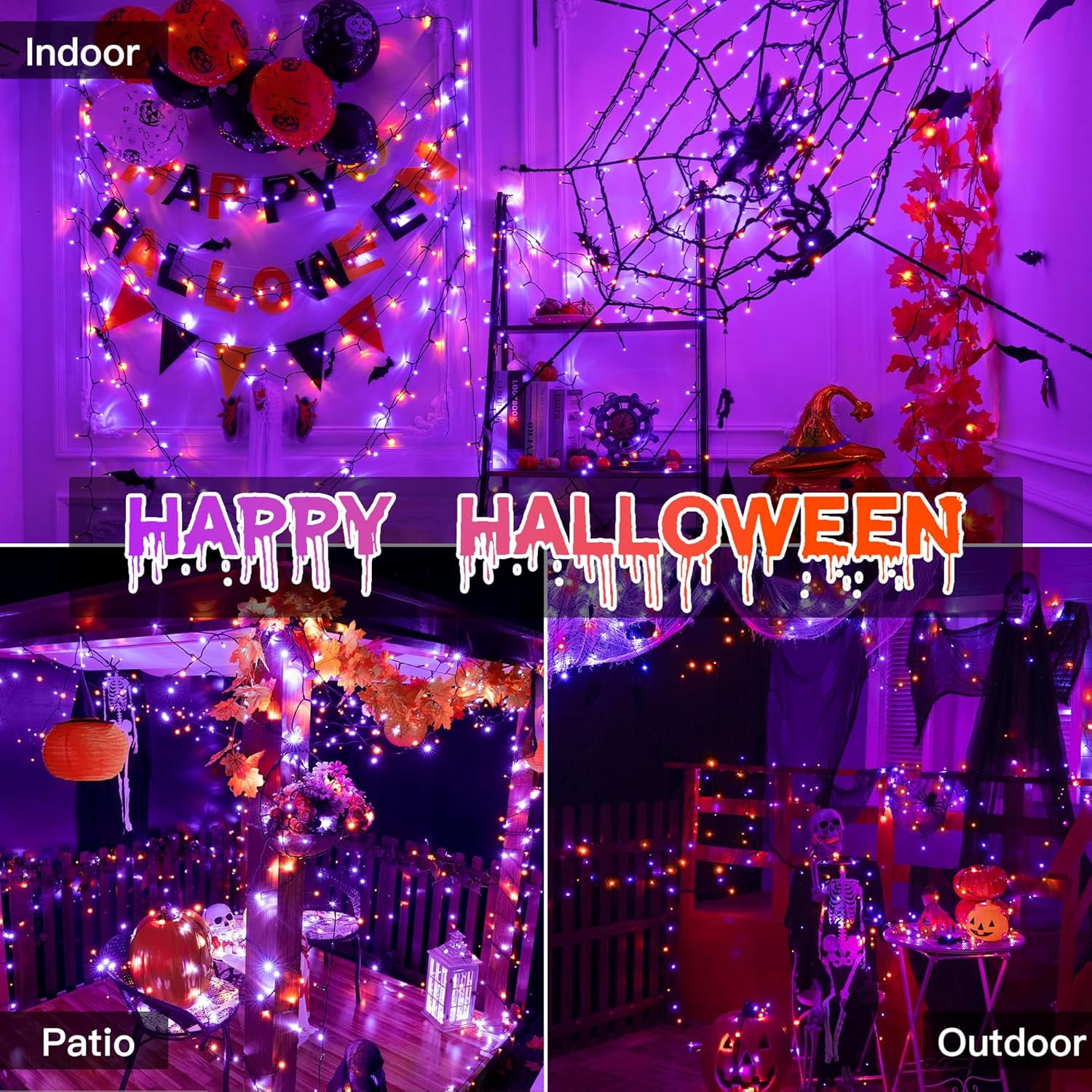 Generic 200 LED Halloween String Lights, Waterproof Outdoor Decorative Lighting with 8 Modes (Orange and Purple, 66 ft) hxw36