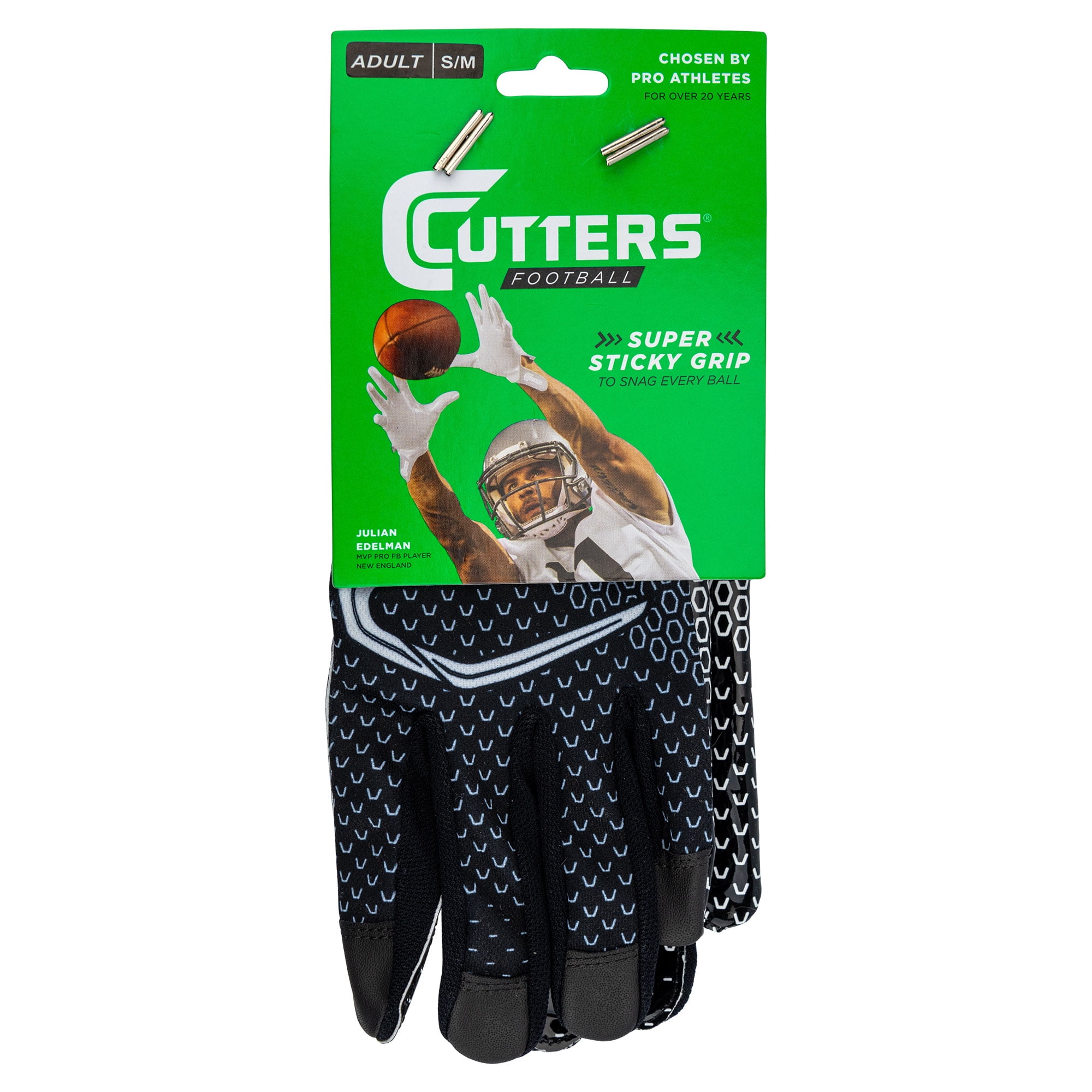 Cutters Game Day Football Receiver Gloves, Professional Grip Performance (Black, S/M) s9s7z