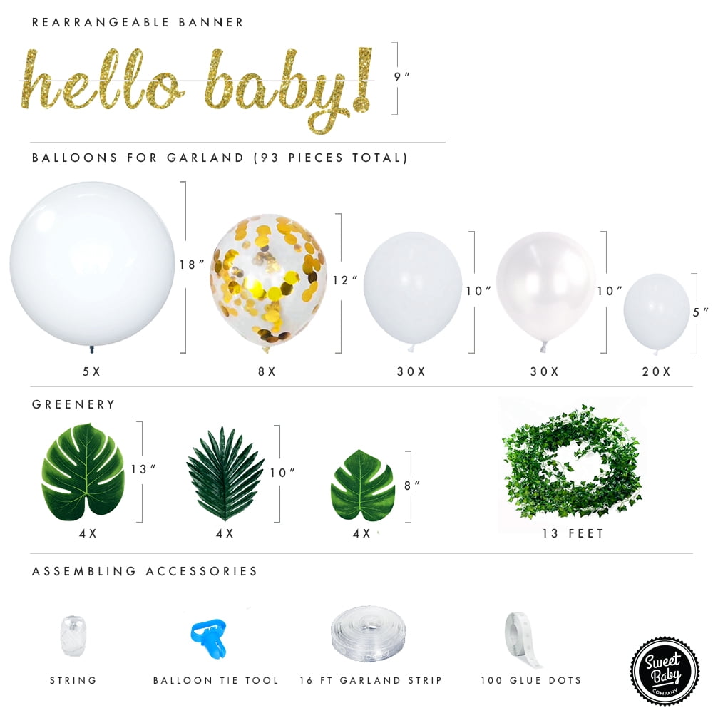 Sweet Baby Company Boho Greenery Baby Shower Decorations Kit with Balloon Garland Arch, Oh Baby Banner, and Artificial Ivy Vines (117 Piece Set) g2w5v