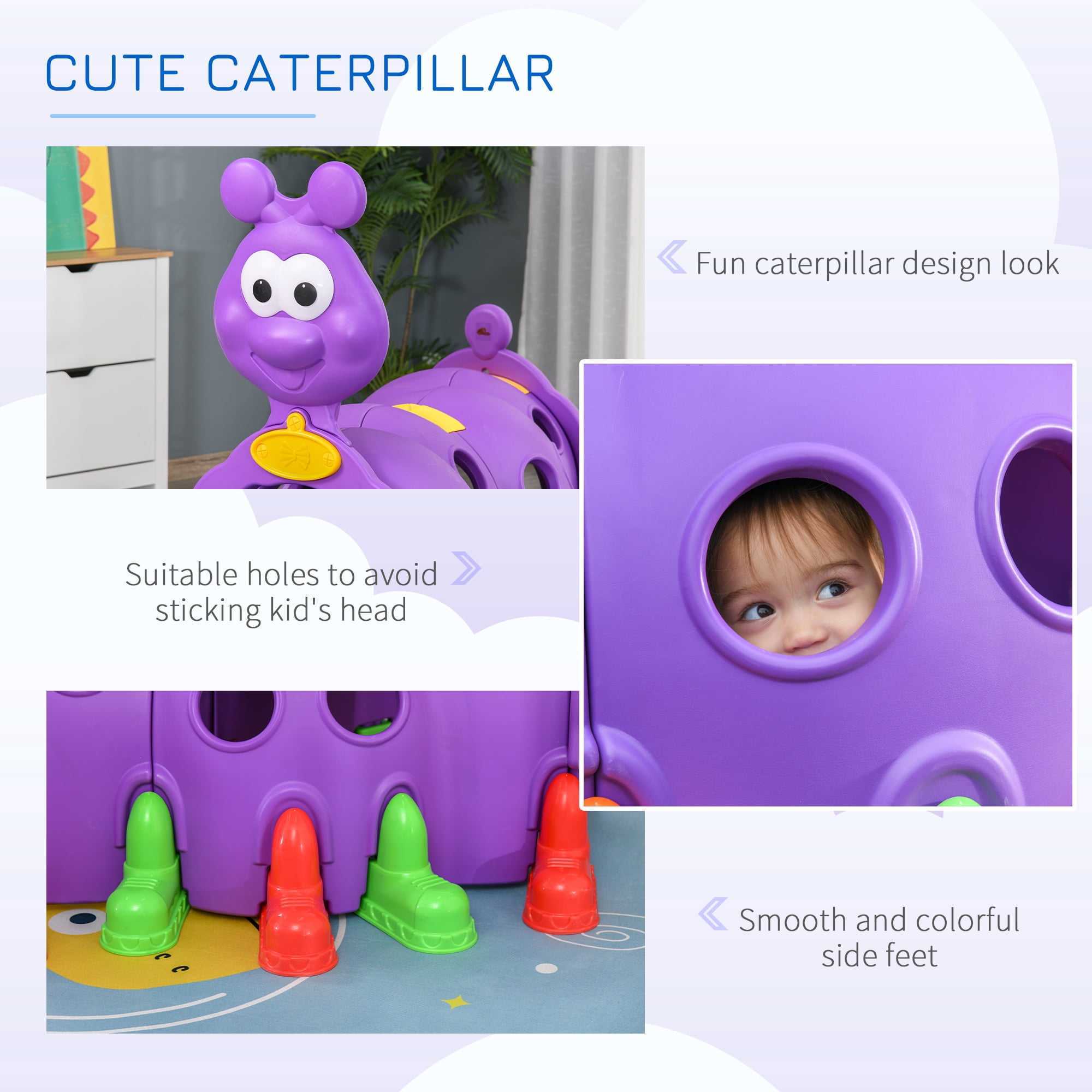 Qaba Caterpillar Climbing Tunnel for Kids, Indoor and Outdoor Play Structure (Purple, 59 in L x 38.25 in W x 47.25 in H) q4mzm